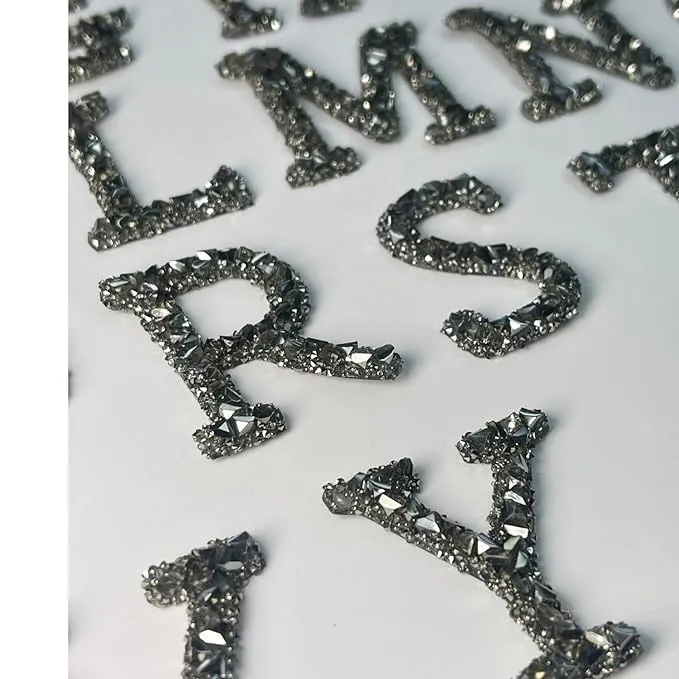 Letter M Black Sparkling Rhinestone Patch