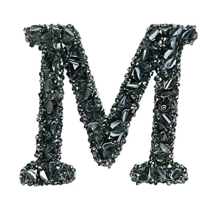 Letter M Black Sparkling Rhinestone Patch