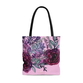 Light Pink Rose Tote Bag, Cute Flower Floral Print Women's Designer Bag - Made in USA