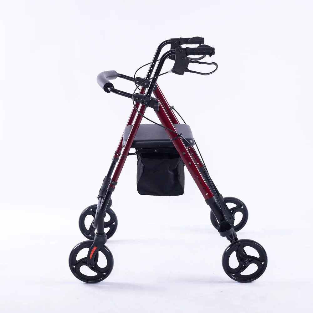 Lightweight Foldable Rollator Walker, Dual Brakes, Red - Equipmed