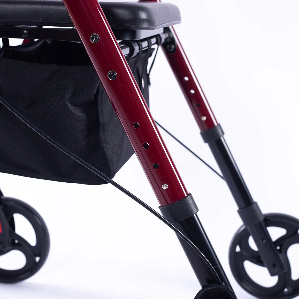 Lightweight Foldable Rollator Walker, Dual Brakes, Red - Equipmed