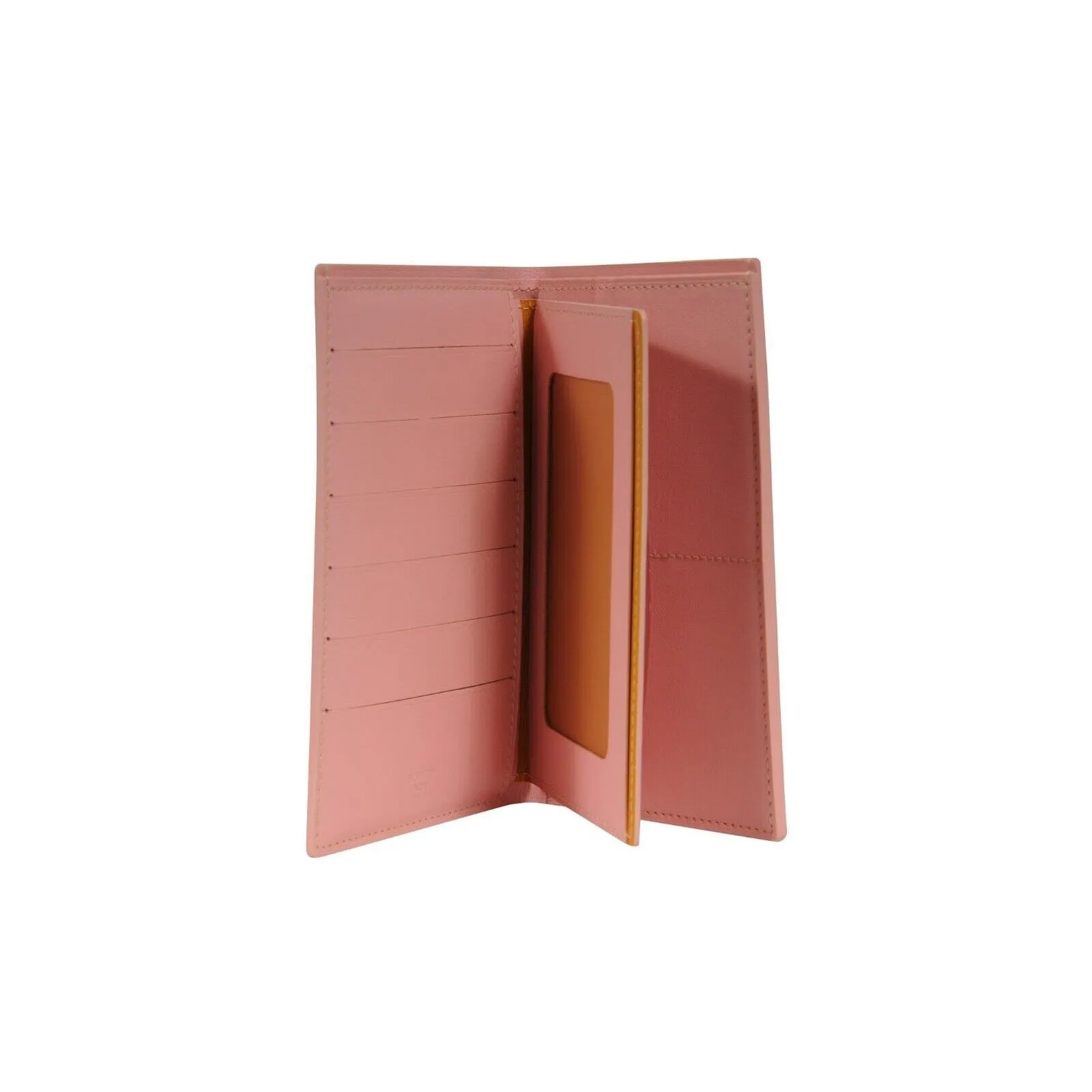 Long Bifold Wallet Card ID Passport Holder Pink Coated Canvas