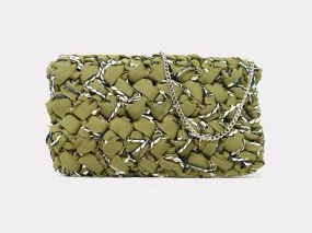 Lorenza Gandaglia Grosgrain Raffia Clutch Moss Green