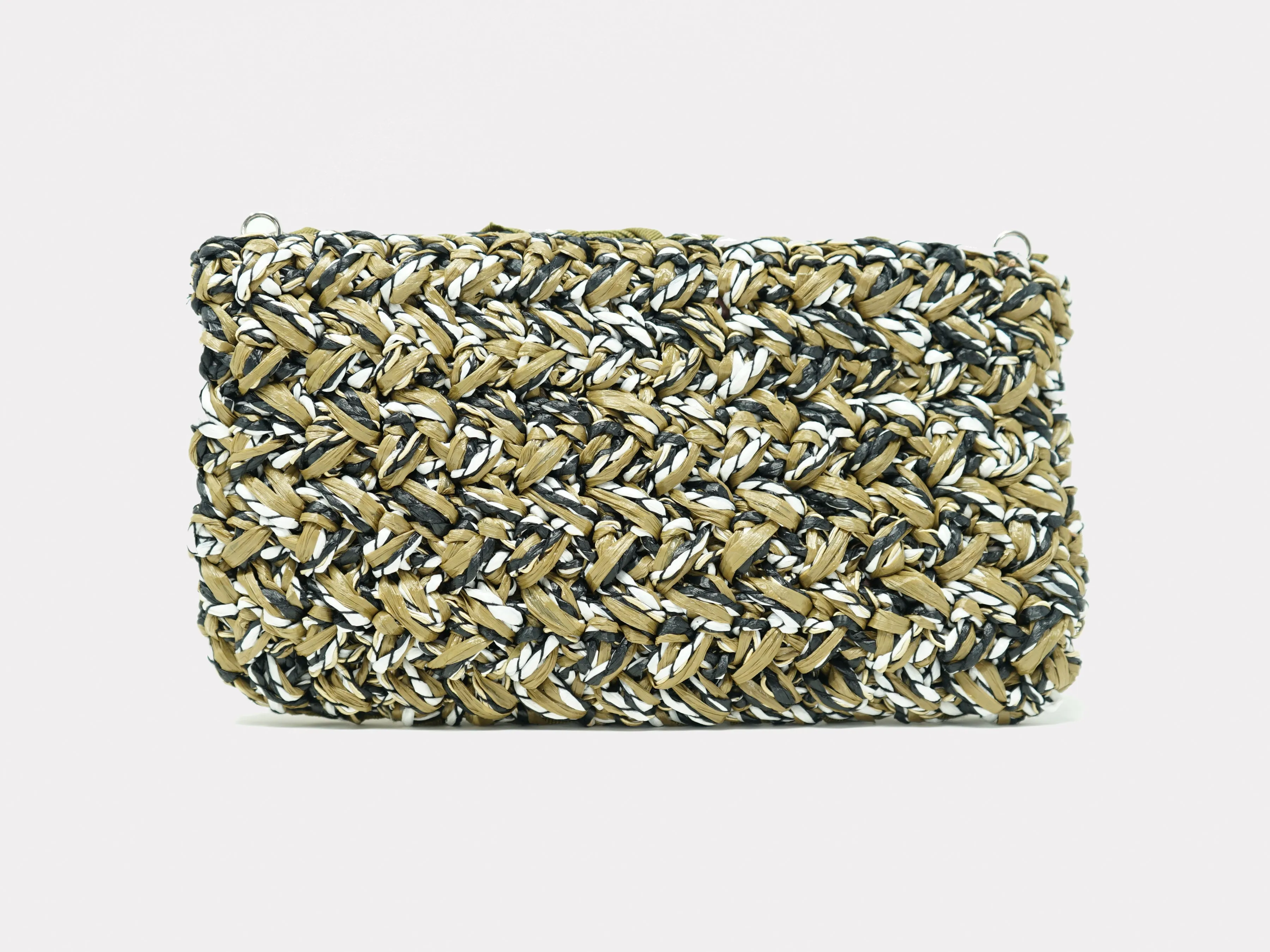 Lorenza Gandaglia Grosgrain Raffia Clutch Moss Green