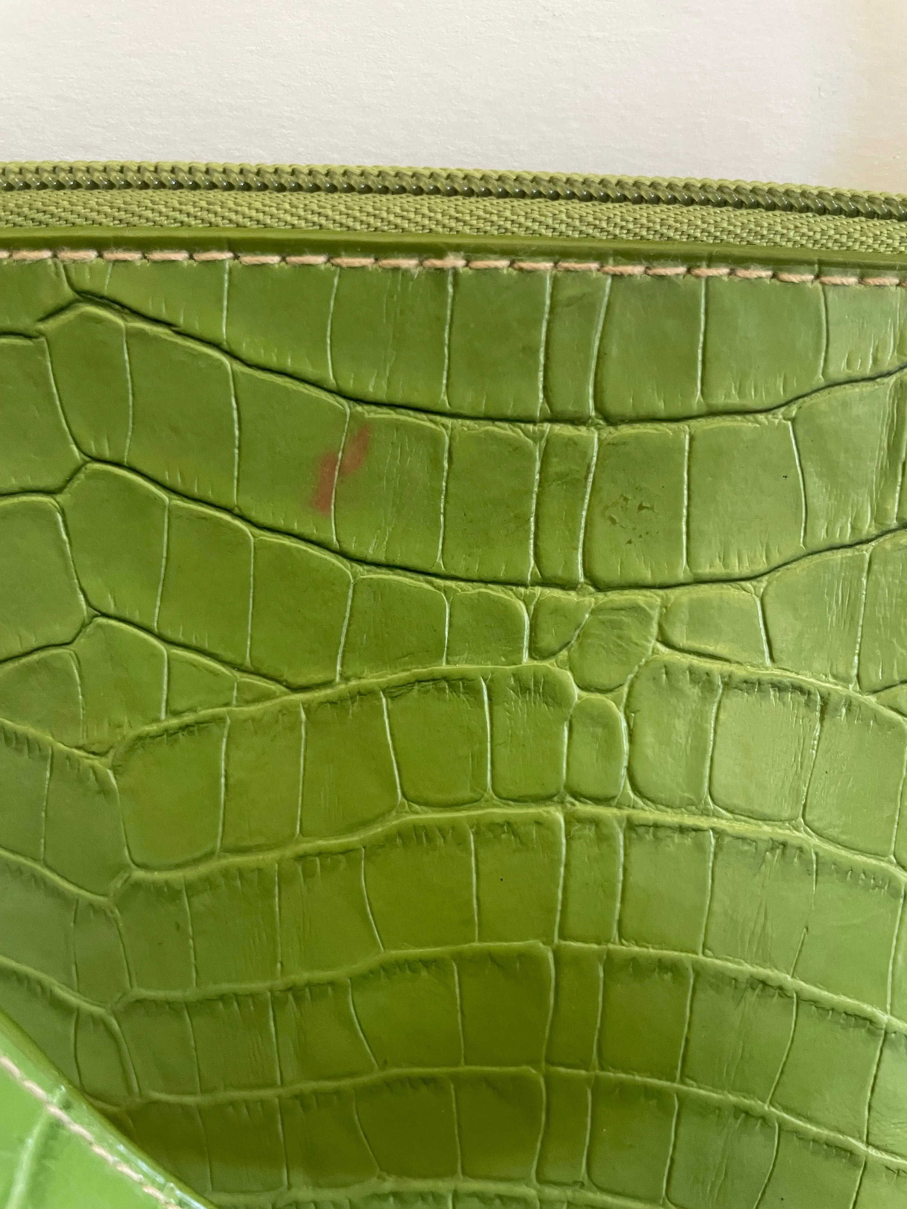 <€€ Green Faux Leather Alligator Shoulder Purse Bag Belt Strap Medium Size w/ Notebook & Key Chain