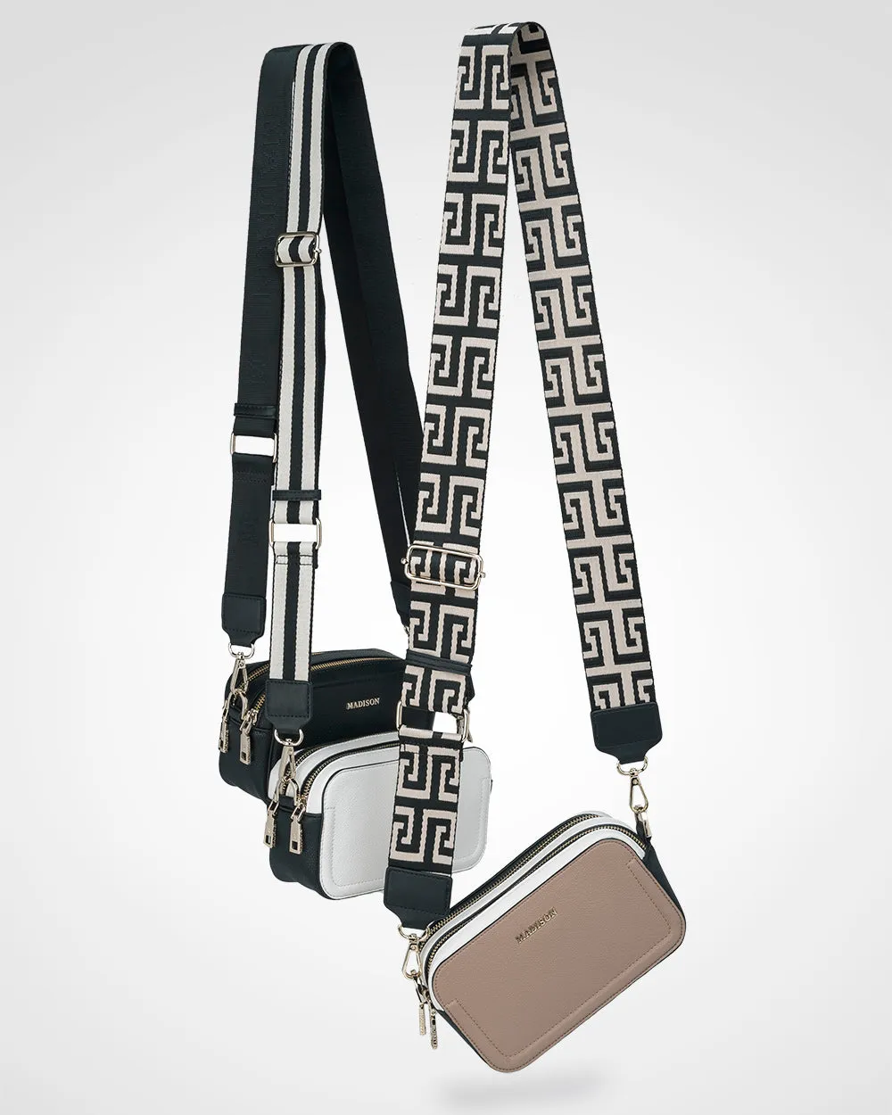 Maddie Double Zip Camera Crossbody Bag   Graphic Bag Strap