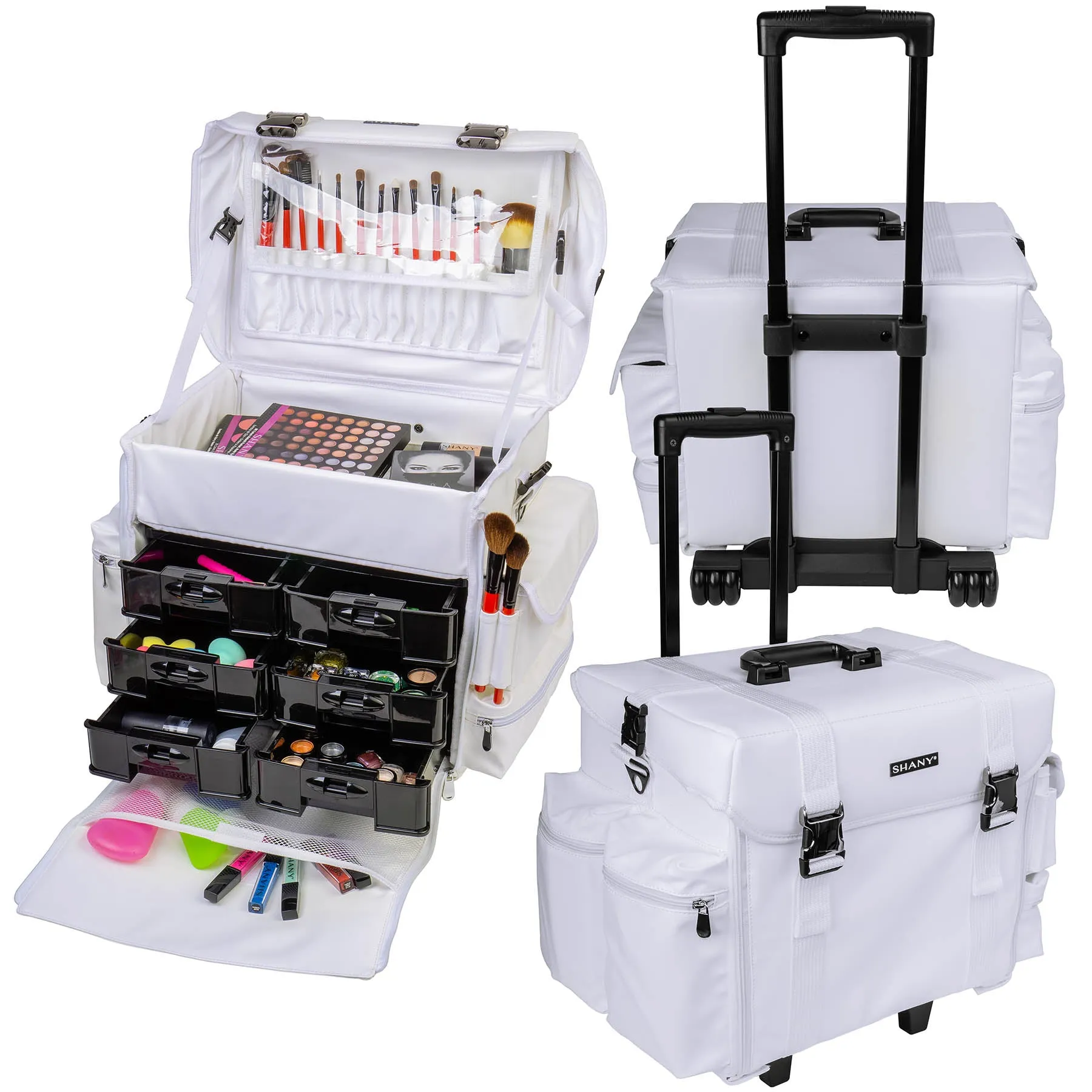 Makeup Artist Soft Rolling Trolley Cosmetic Case with Free Set of Mesh Bag