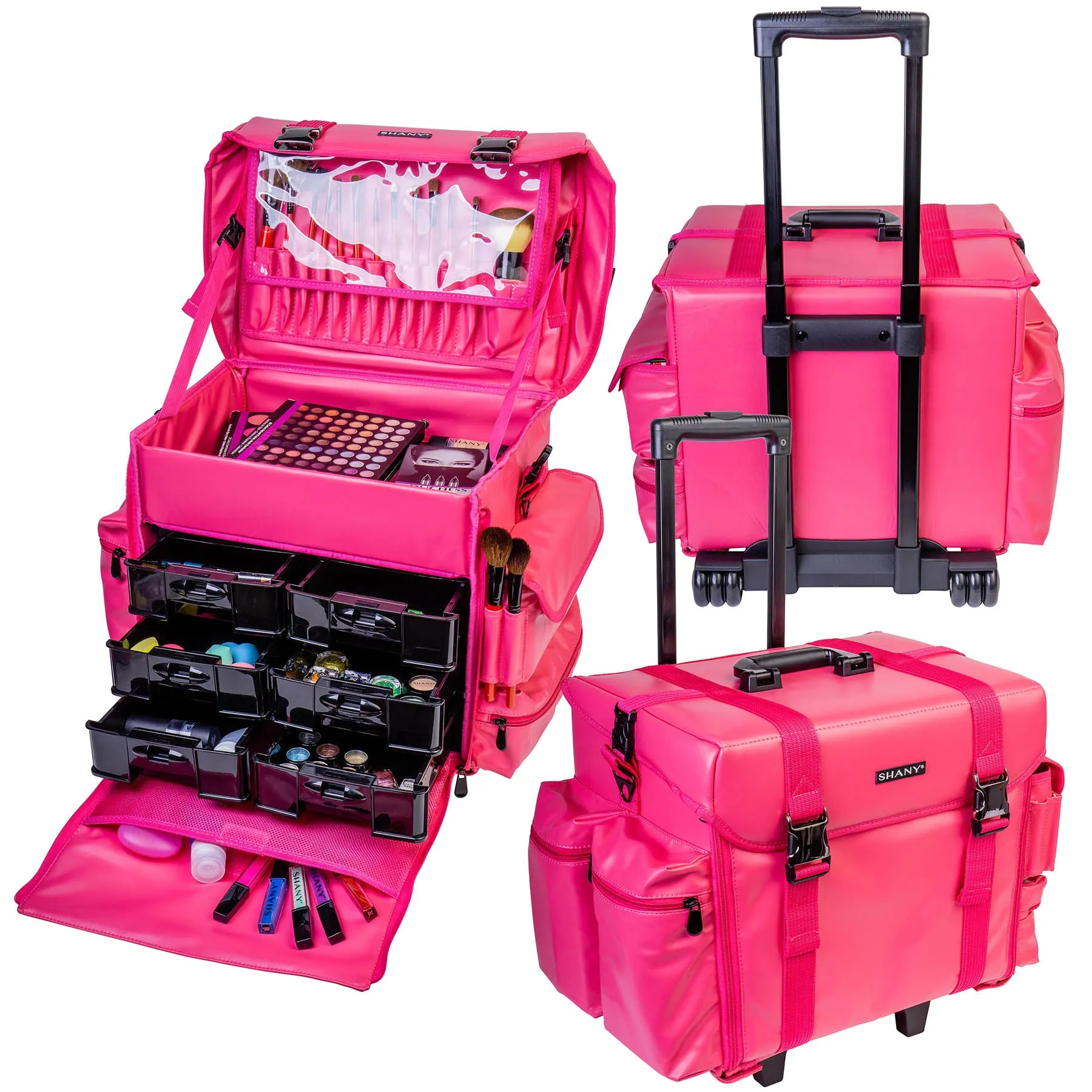 Makeup Artist Soft Rolling Trolley Cosmetic Case with Free Set of Mesh Bag