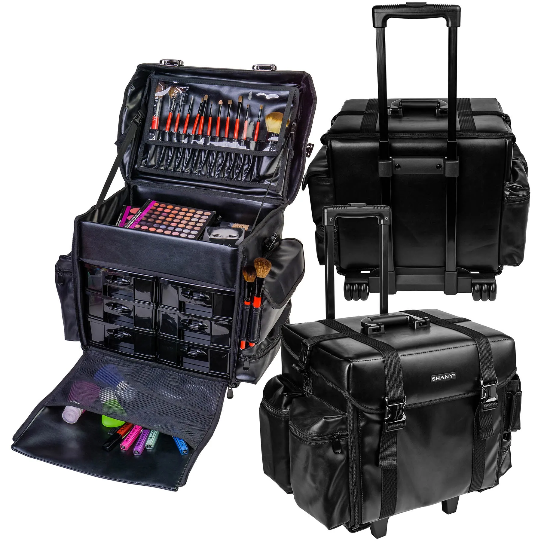 Makeup Artist Soft Rolling Trolley Cosmetic Case with Free Set of Mesh Bag