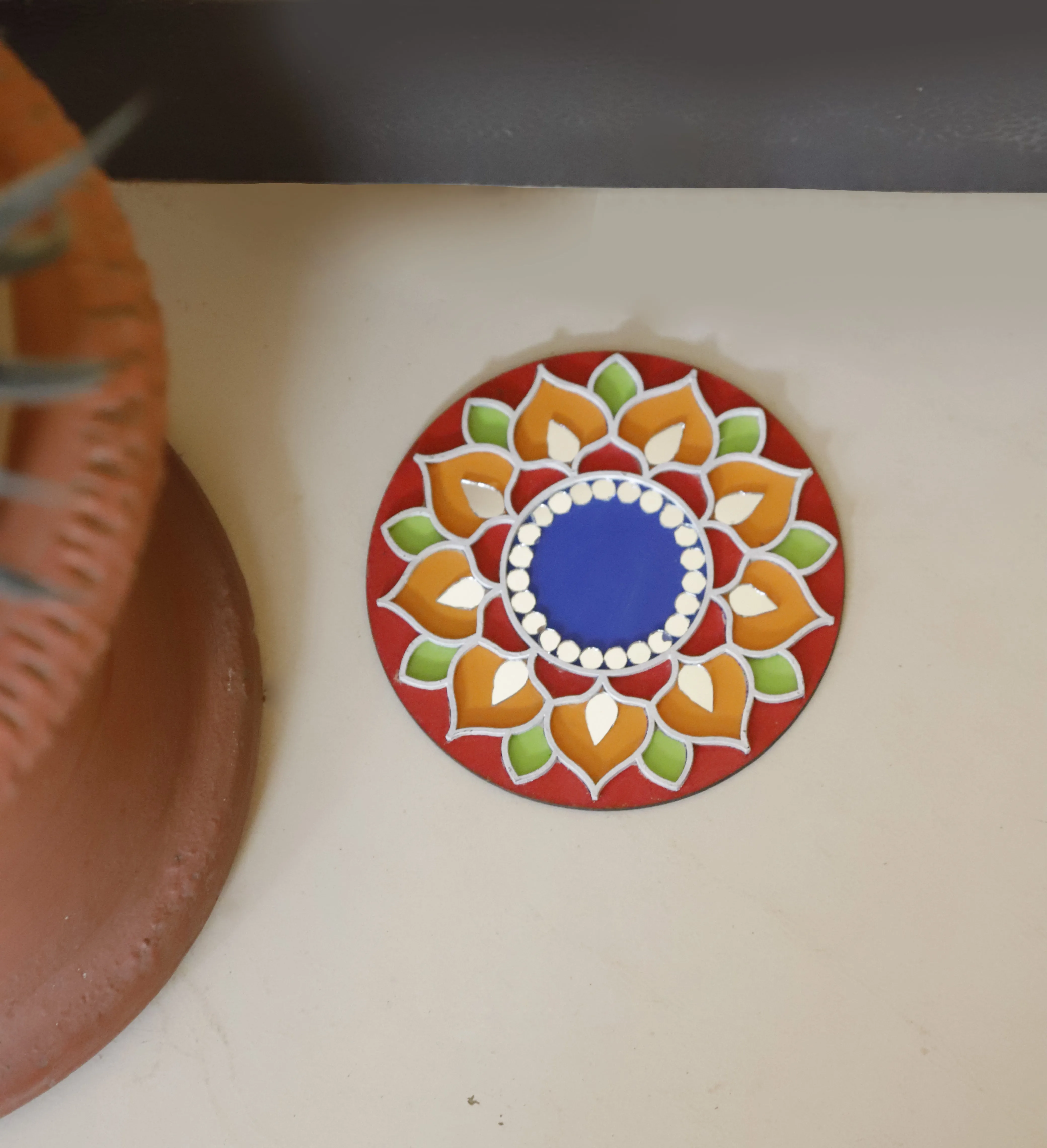 Mandala Hand-Painted Diya Holder ( Pack of 4) - Multi-Color