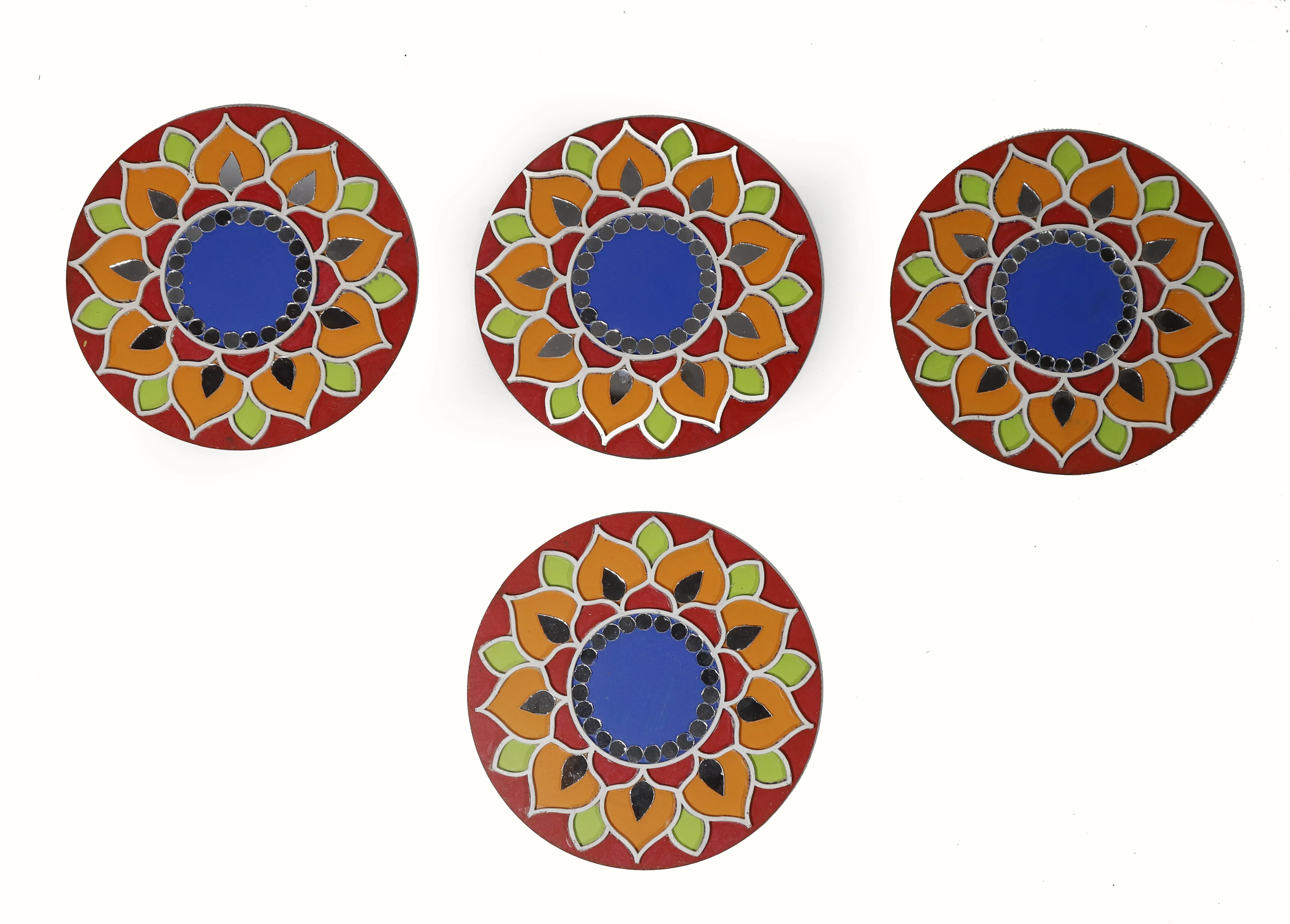 Mandala Hand-Painted Diya Holder ( Pack of 4) - Multi-Color