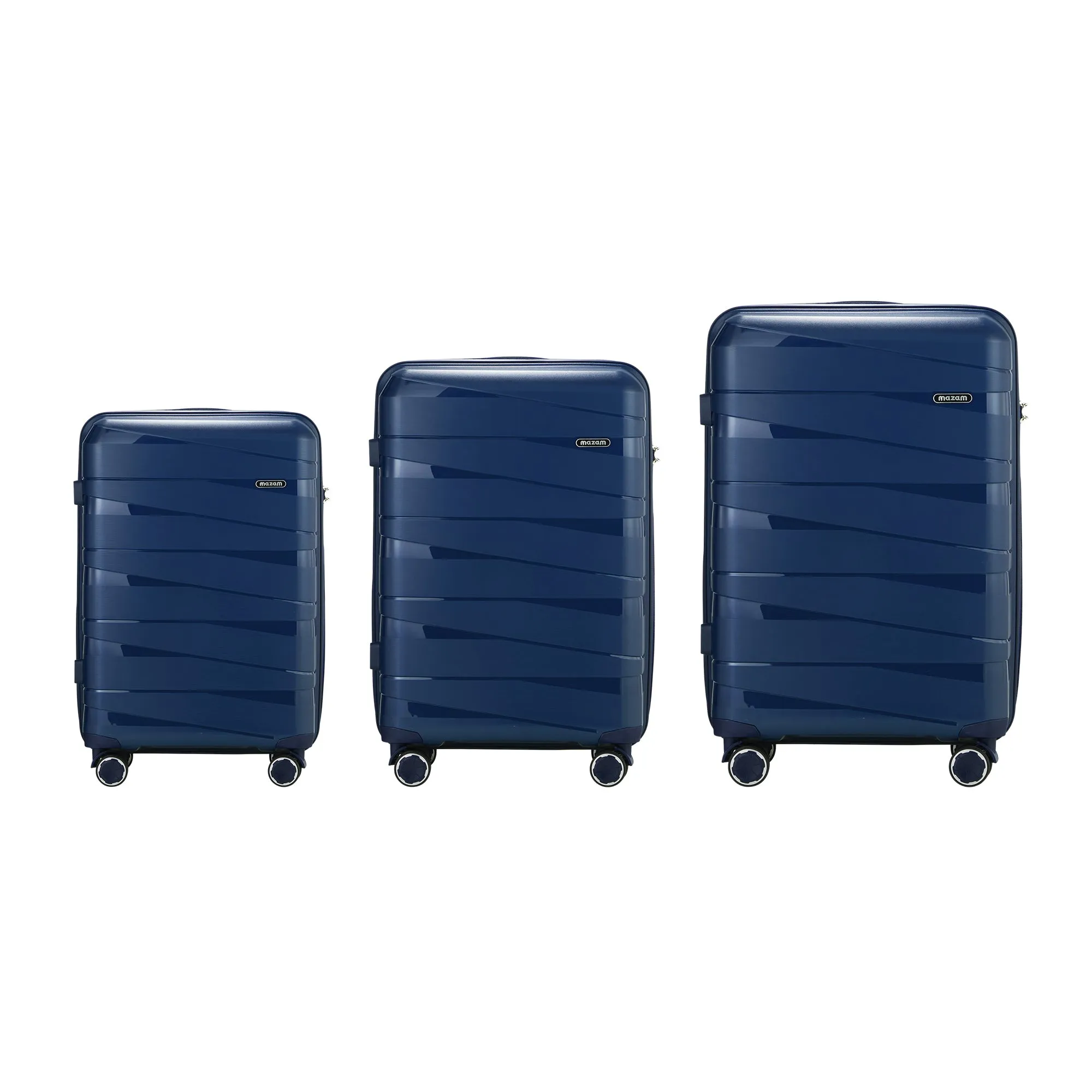 Mazam 3PCS Luggage Suitcase Trolley Set Travel TSA Lock Storage PP Case Navy