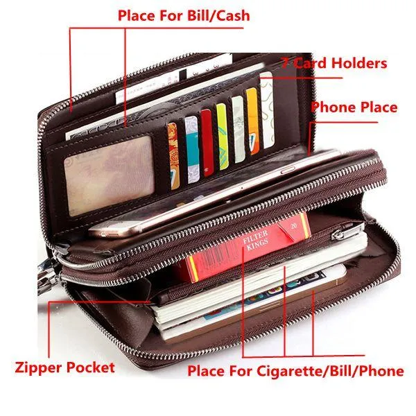 Men Clutch Wallet Waterproof Business Long Zipper Phone Holder