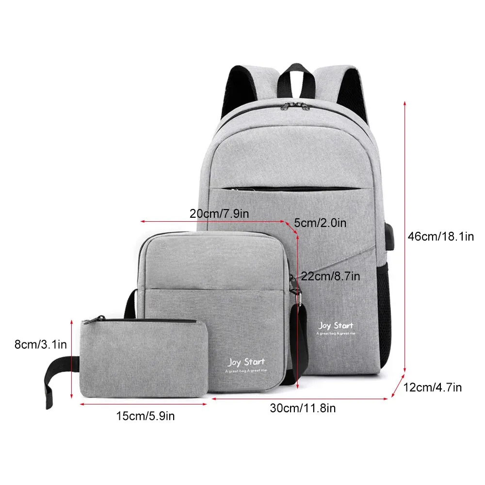 Men Women 3pcs Backpack Set Laptop Backpack Shoulder Bag Small Pocket for Outdoor Camping Travel Work Fits Up to 15.6inches