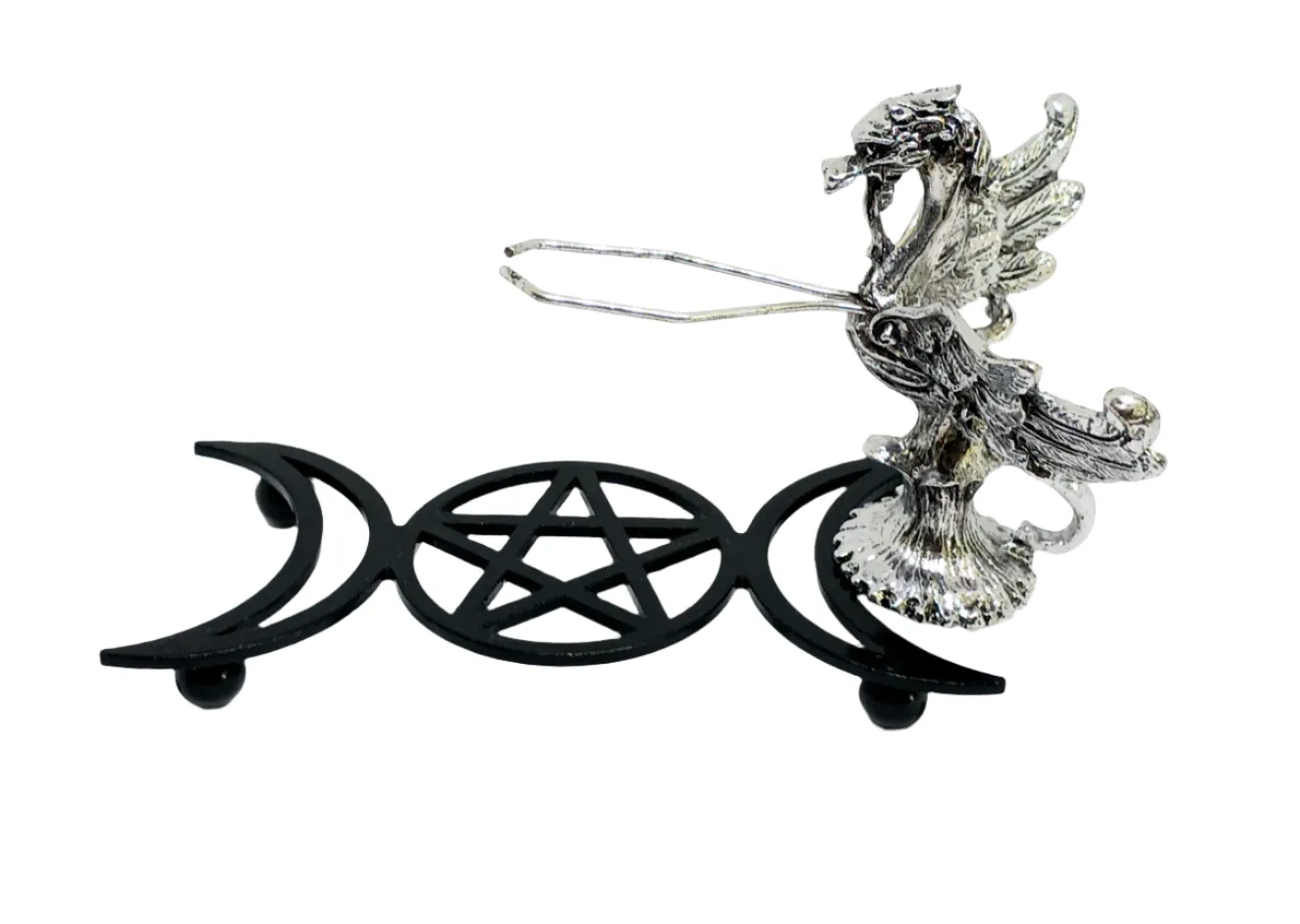 Metal Phoenix with Triple Moon Tower Crystal Holder