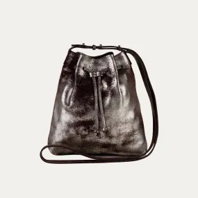 Mini Crossbody Tote | Brown Metallic Leather   Silver Hardware