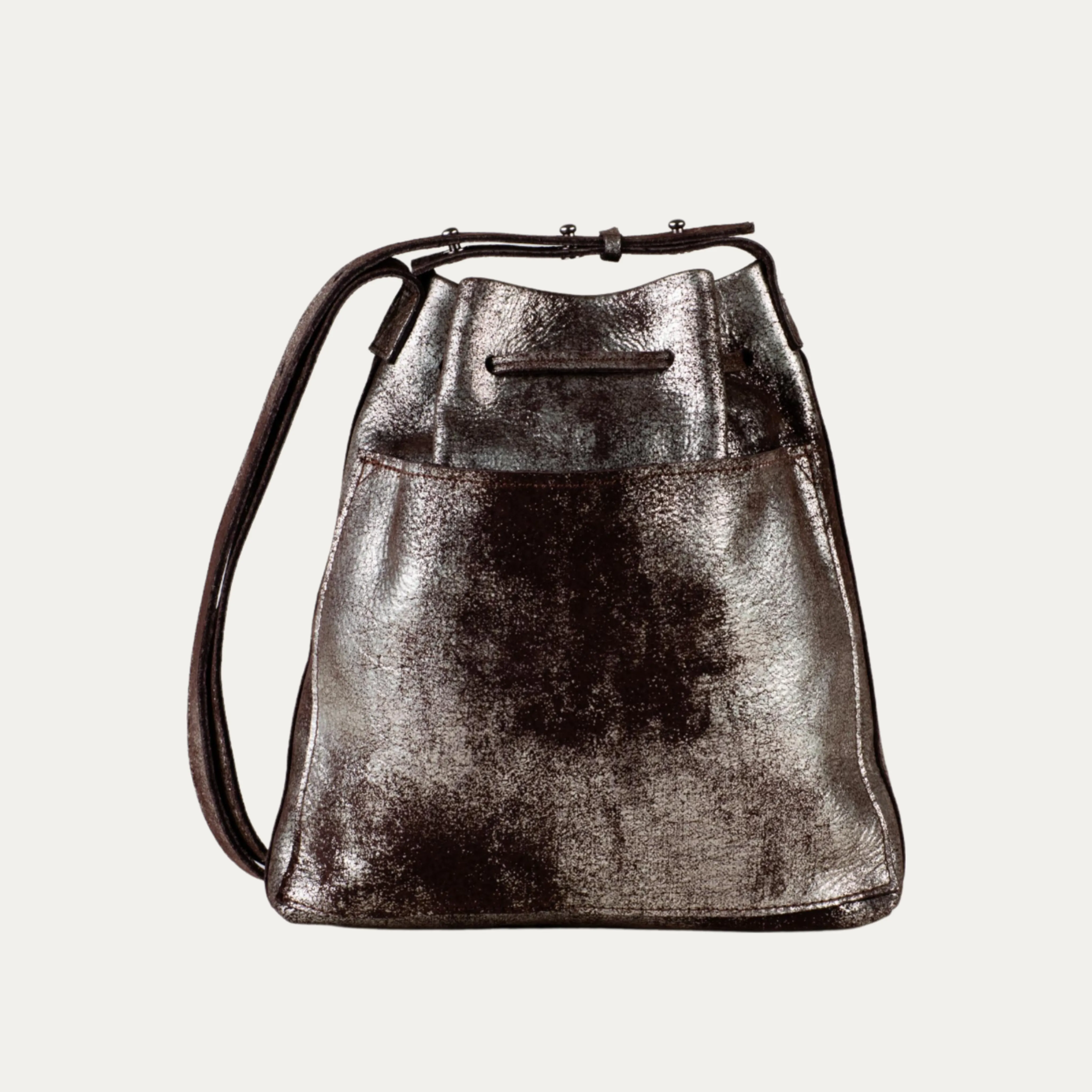 Mini Crossbody Tote | Brown Metallic Leather   Silver Hardware