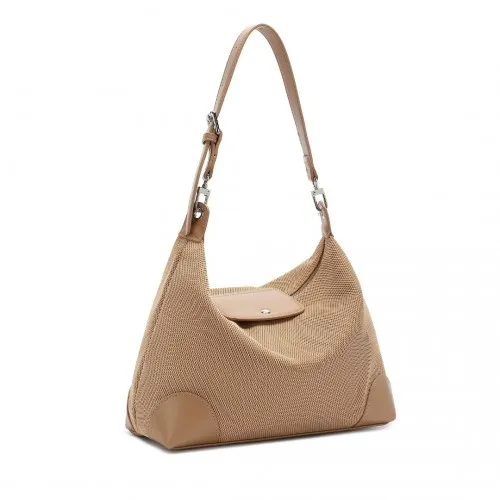 Miss Lulu Chic Mesh Casual Shoulder Bag with PU Accents - Khaki