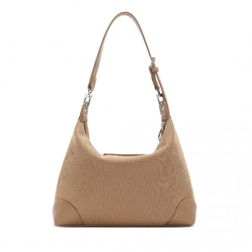 Miss Lulu Chic Mesh Casual Shoulder Bag with PU Accents - Khaki