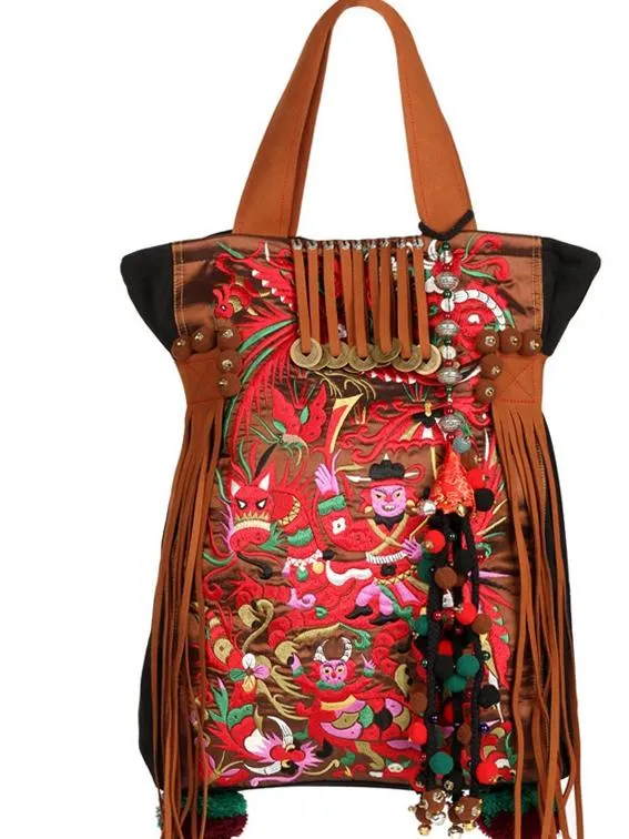 National style retro embroidery one shoulder travel big bag female