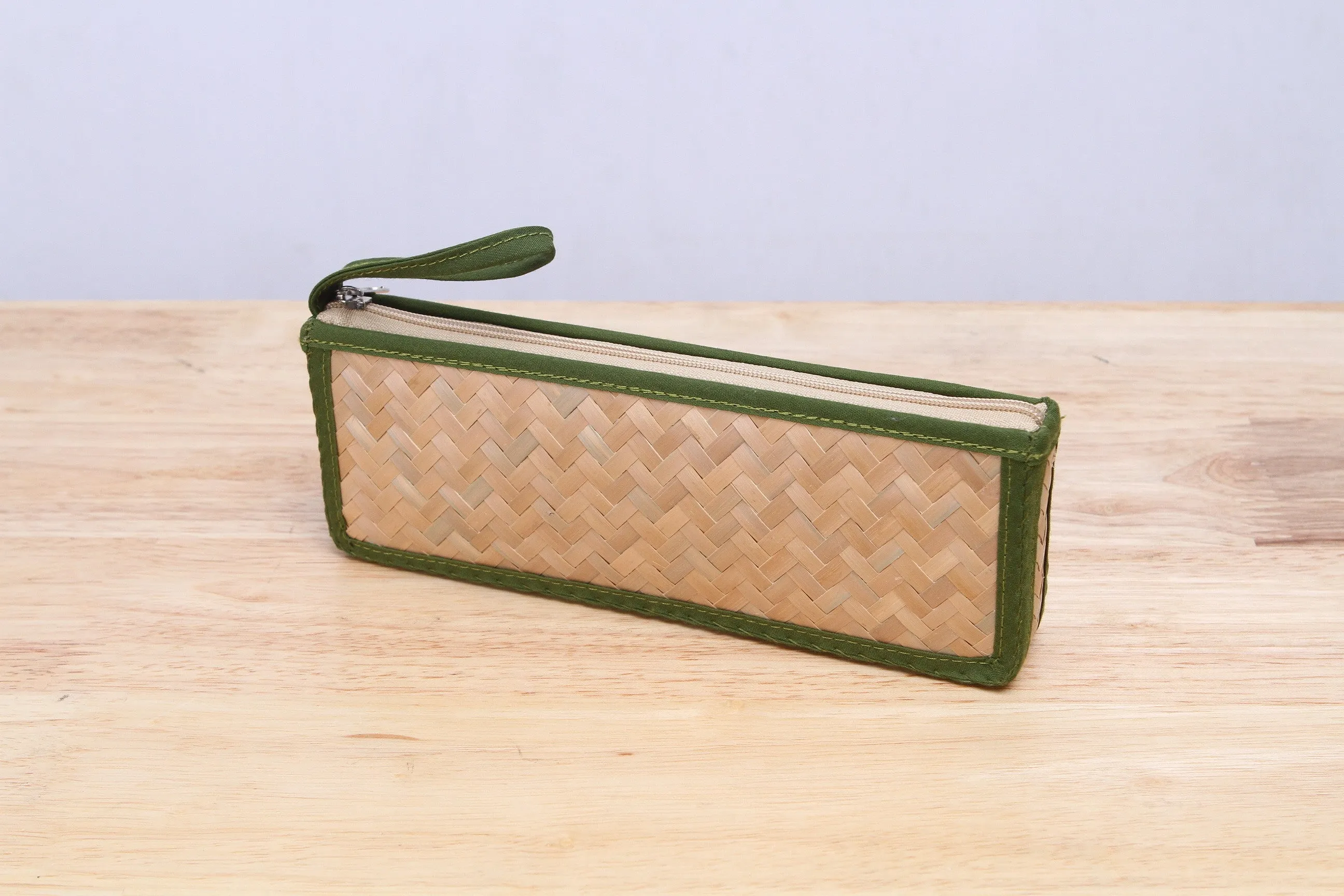 Nattira - Reed Woven Pencil Bag (Green)