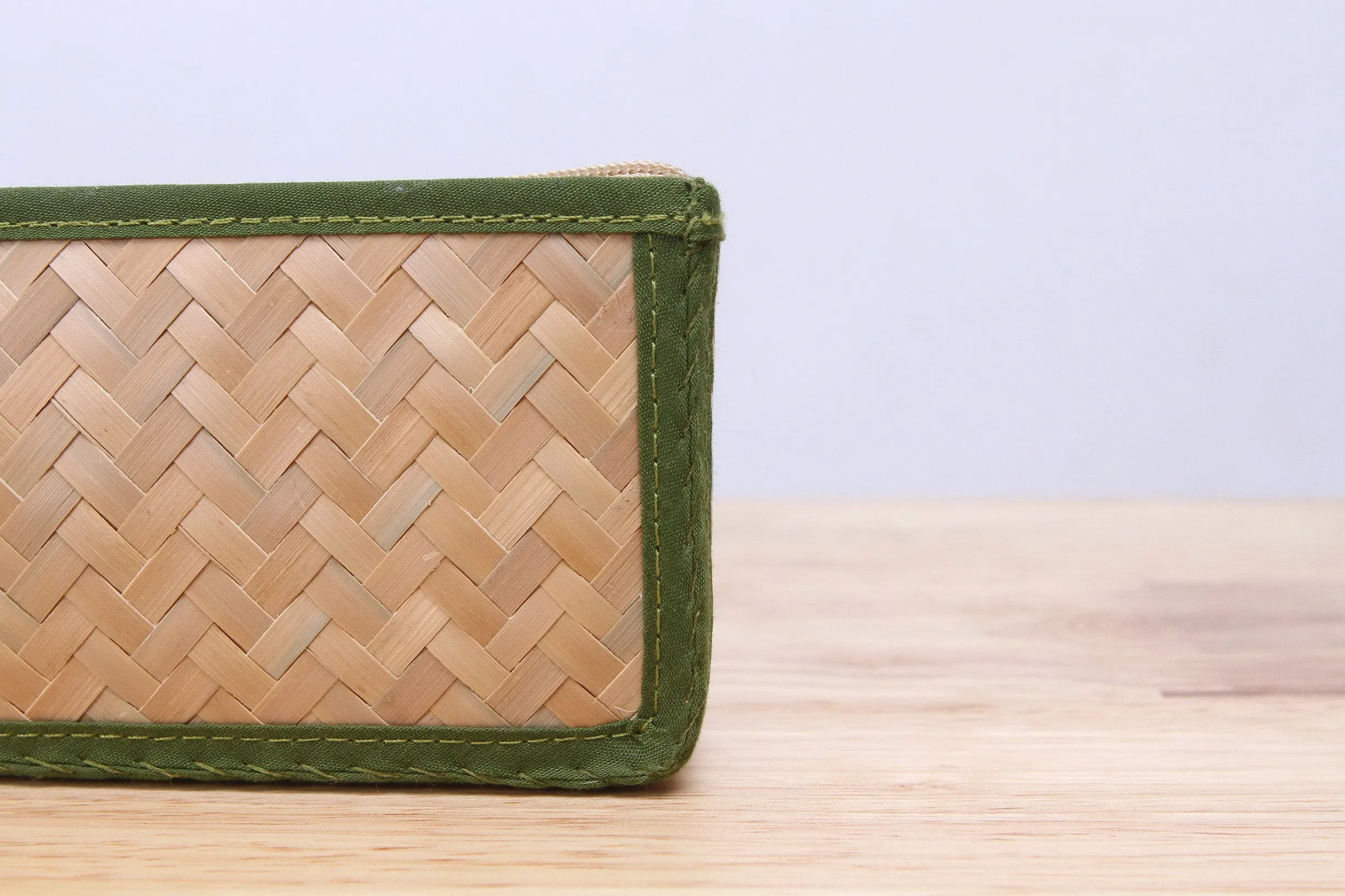 Nattira - Reed Woven Pencil Bag (Green)