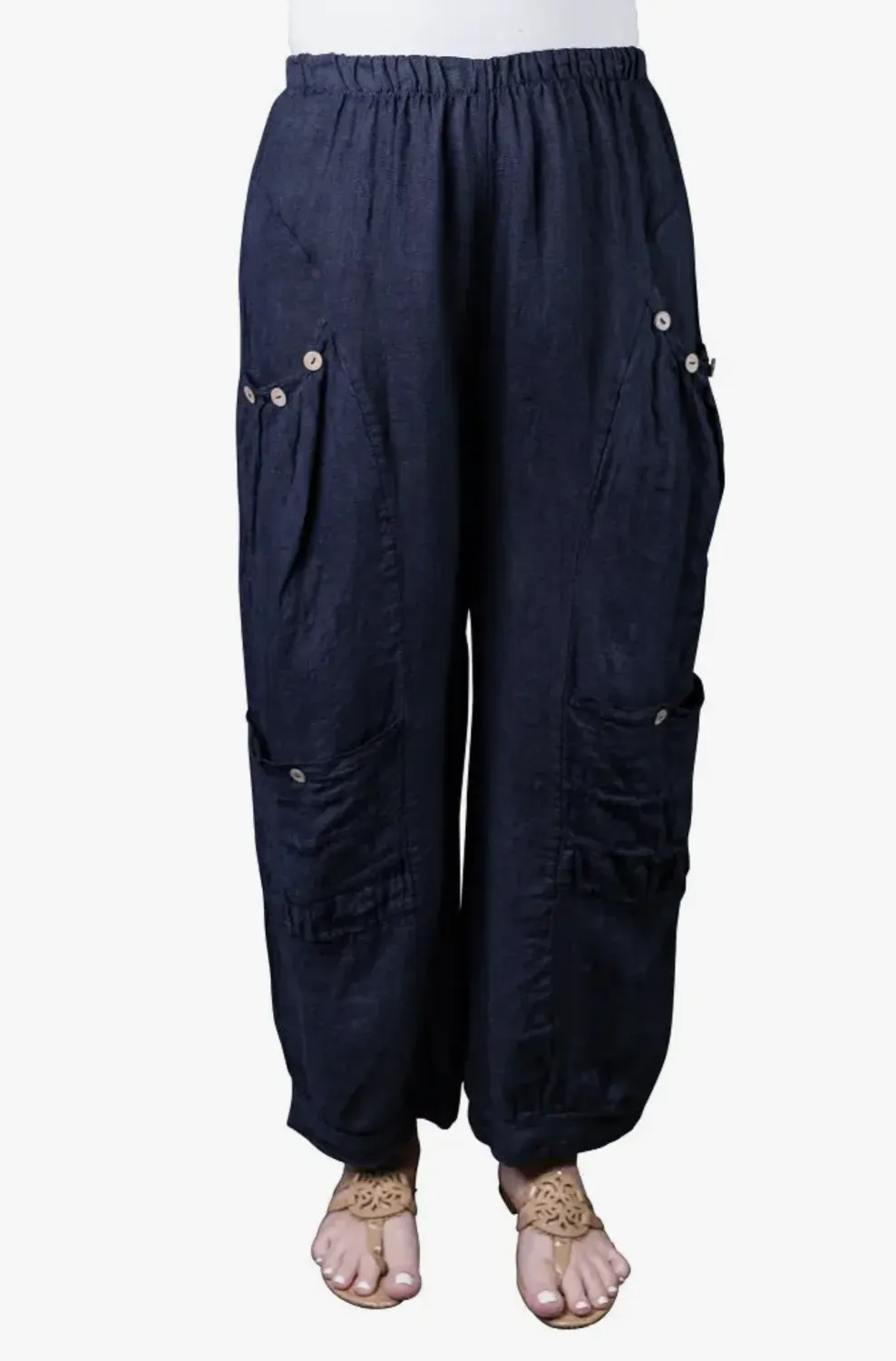 Navy Double Pocket Linen Pant