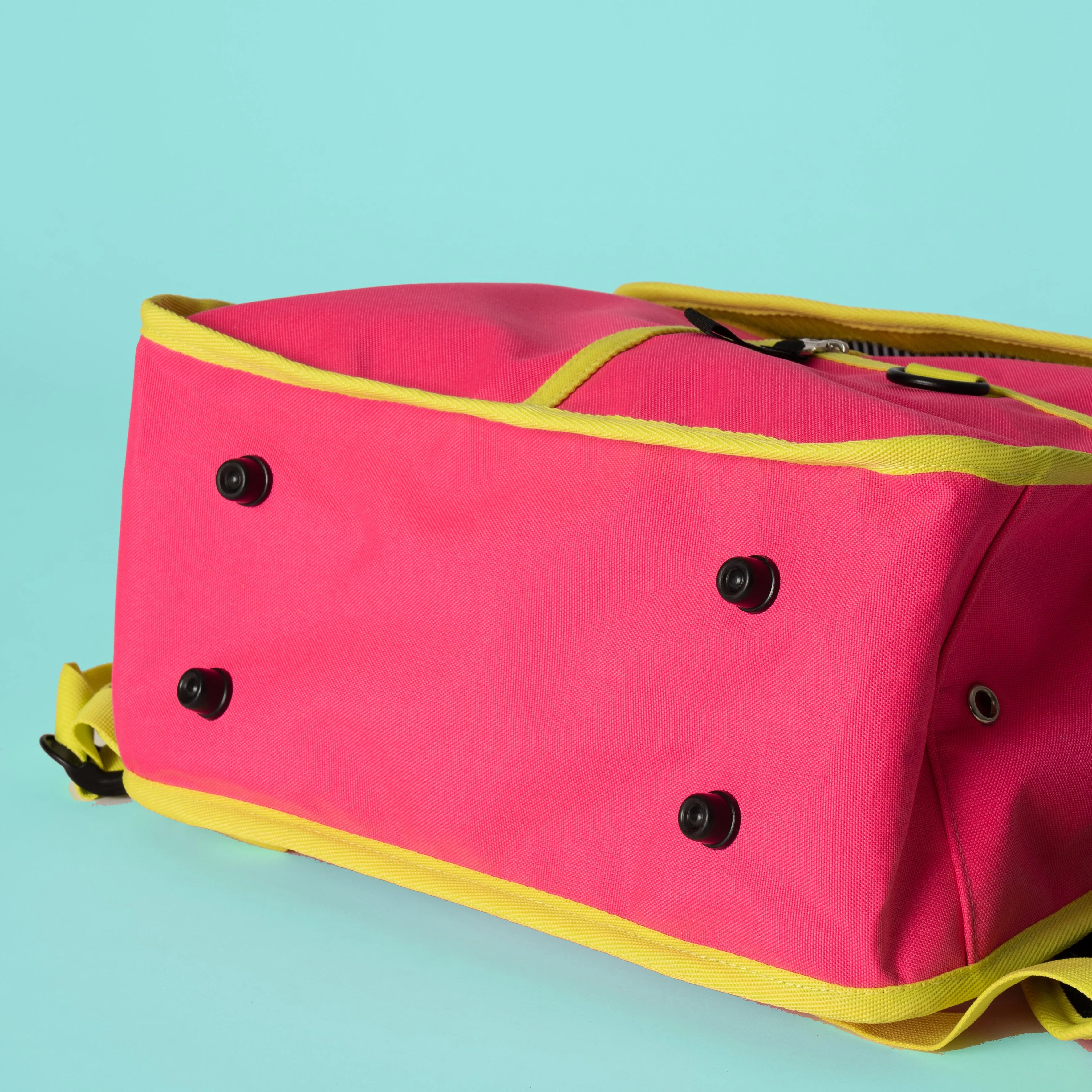 Neon pink rolltop backpack pannier bike bag