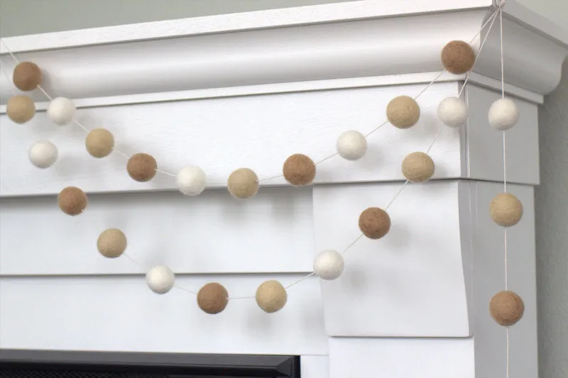 Neutral Felt Ball Garland- Tan Almond White