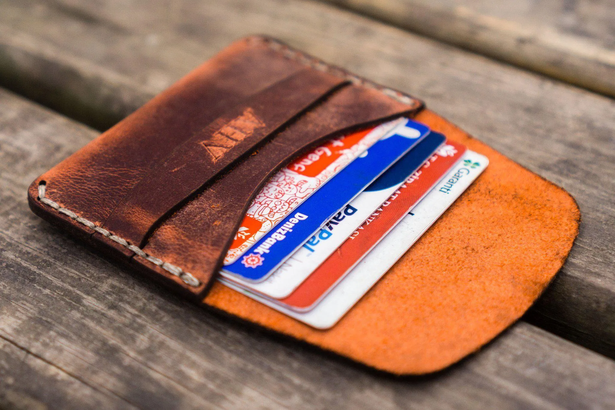 No.36 Personalized Basic Flap Handmade Leather Wallet - Crazy Horse Orange