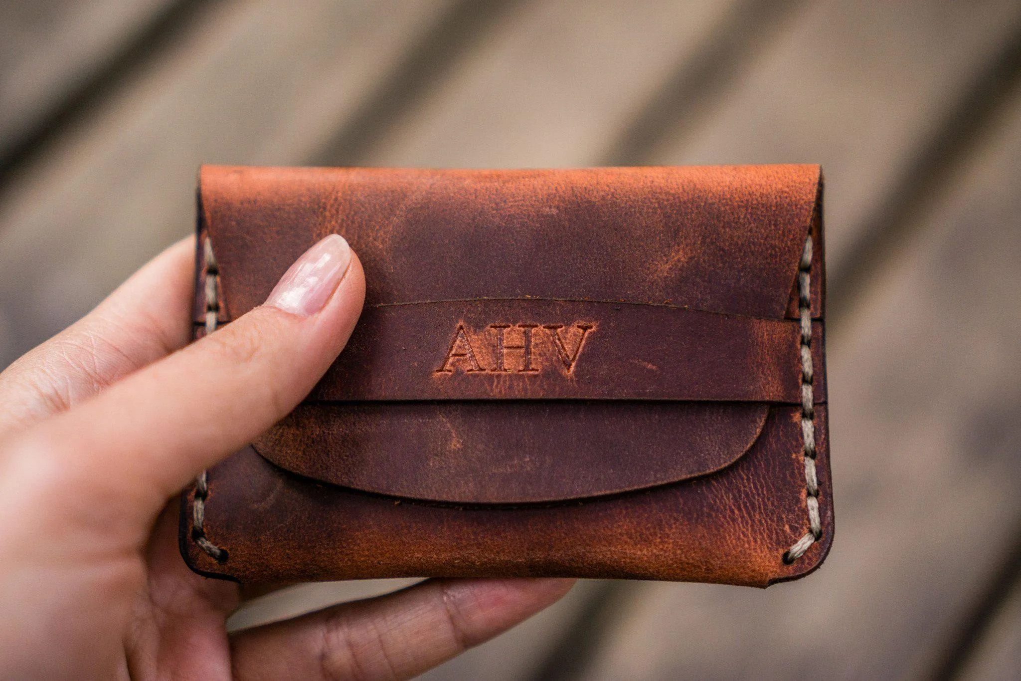 No.36 Personalized Basic Flap Handmade Leather Wallet - Crazy Horse Orange