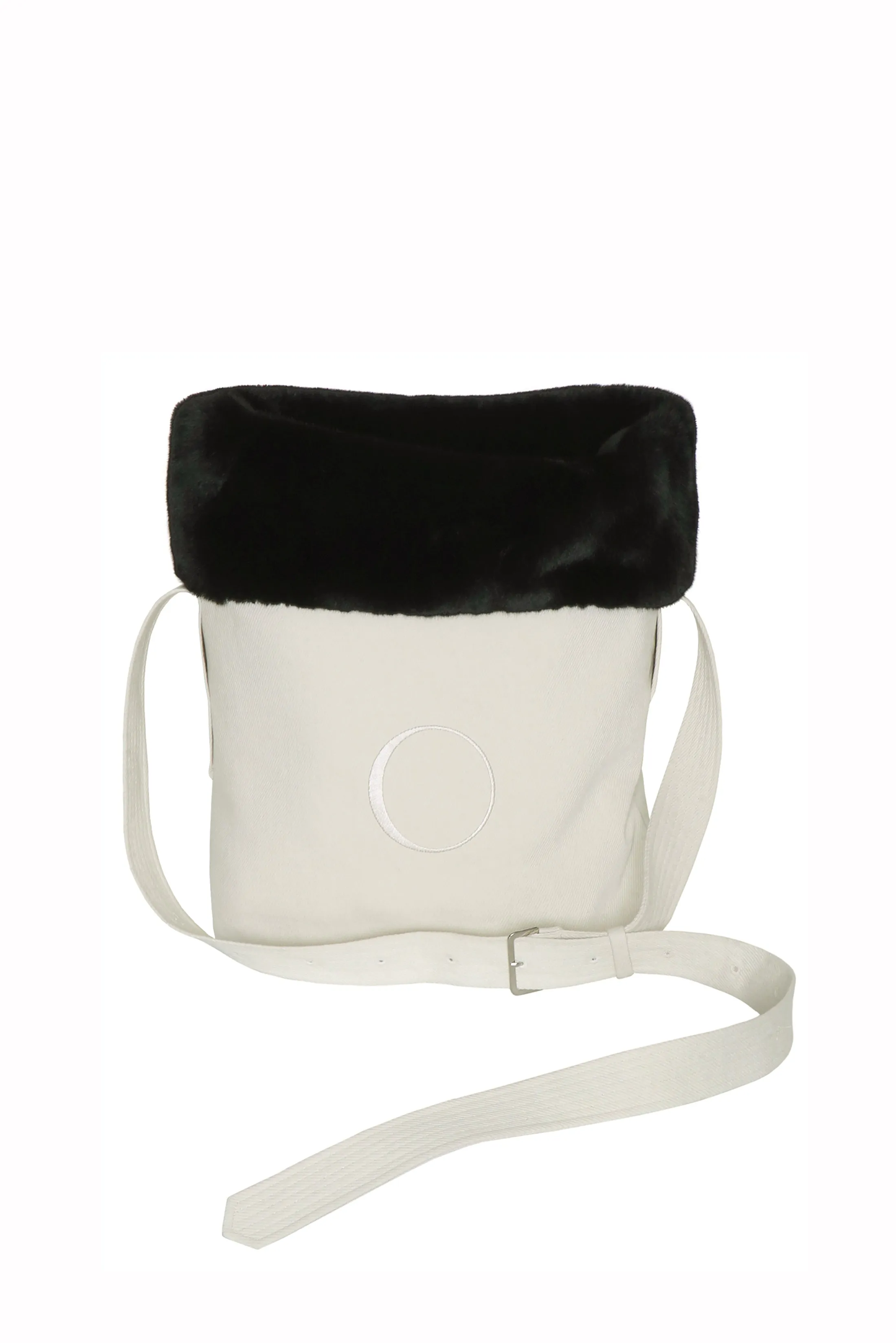 'O' FAUX MINK TRIM BUCKET BAG