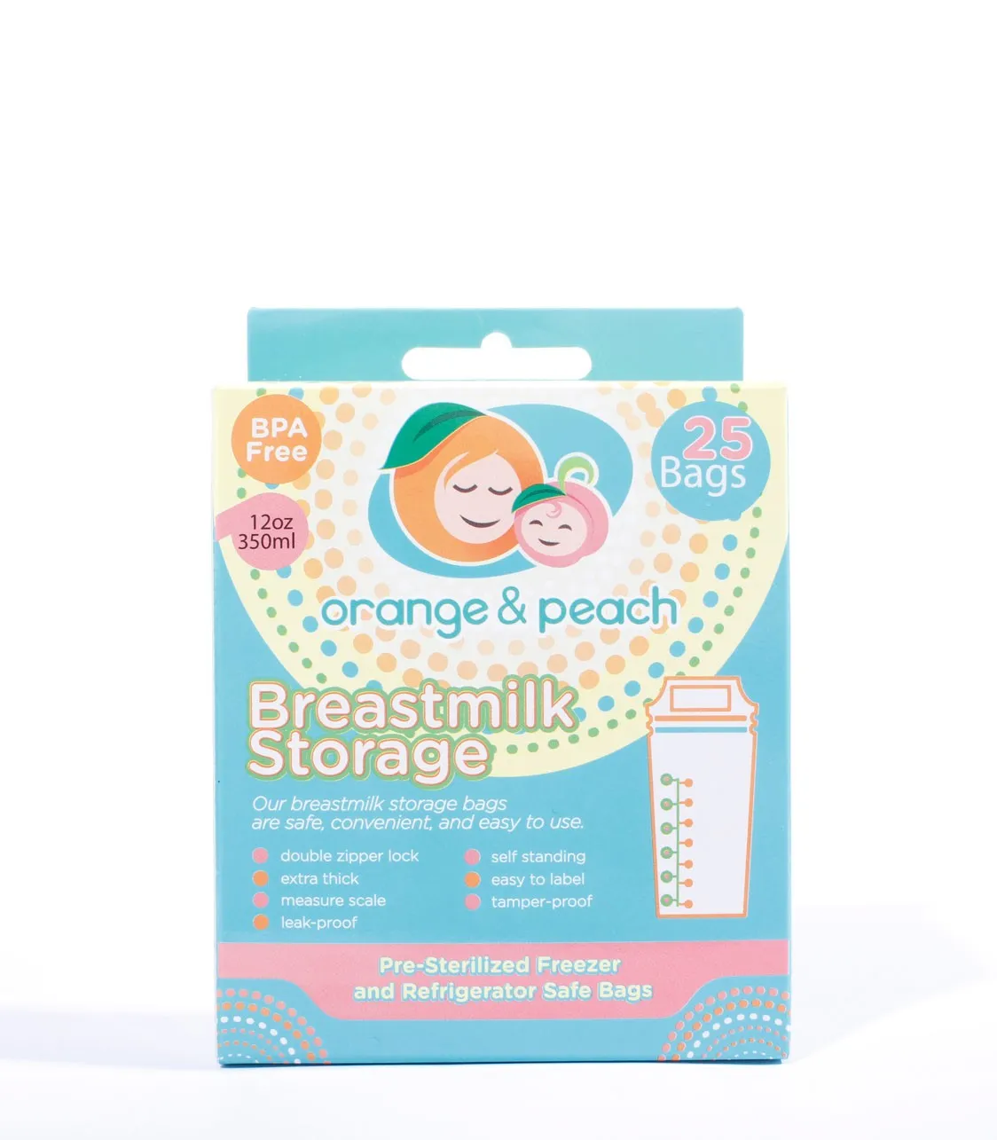 Orange & Peach Breastmilk Storage Bags 25's - 12 oz