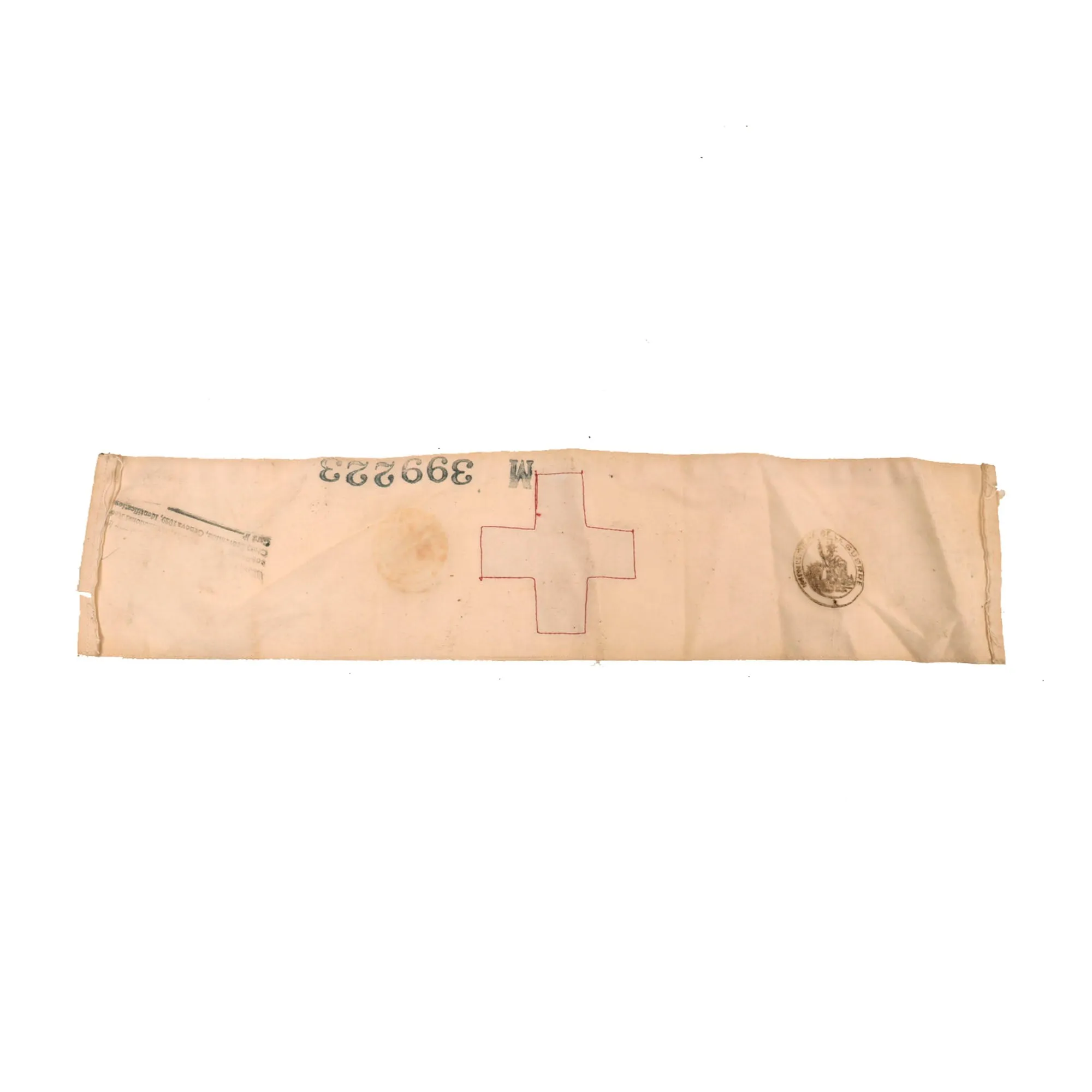 Original British WWII Pattern 1937 Medic Shell Dressing Shoulder Bag with 7 Field Dressings and Red Cross Armband - dated 1942