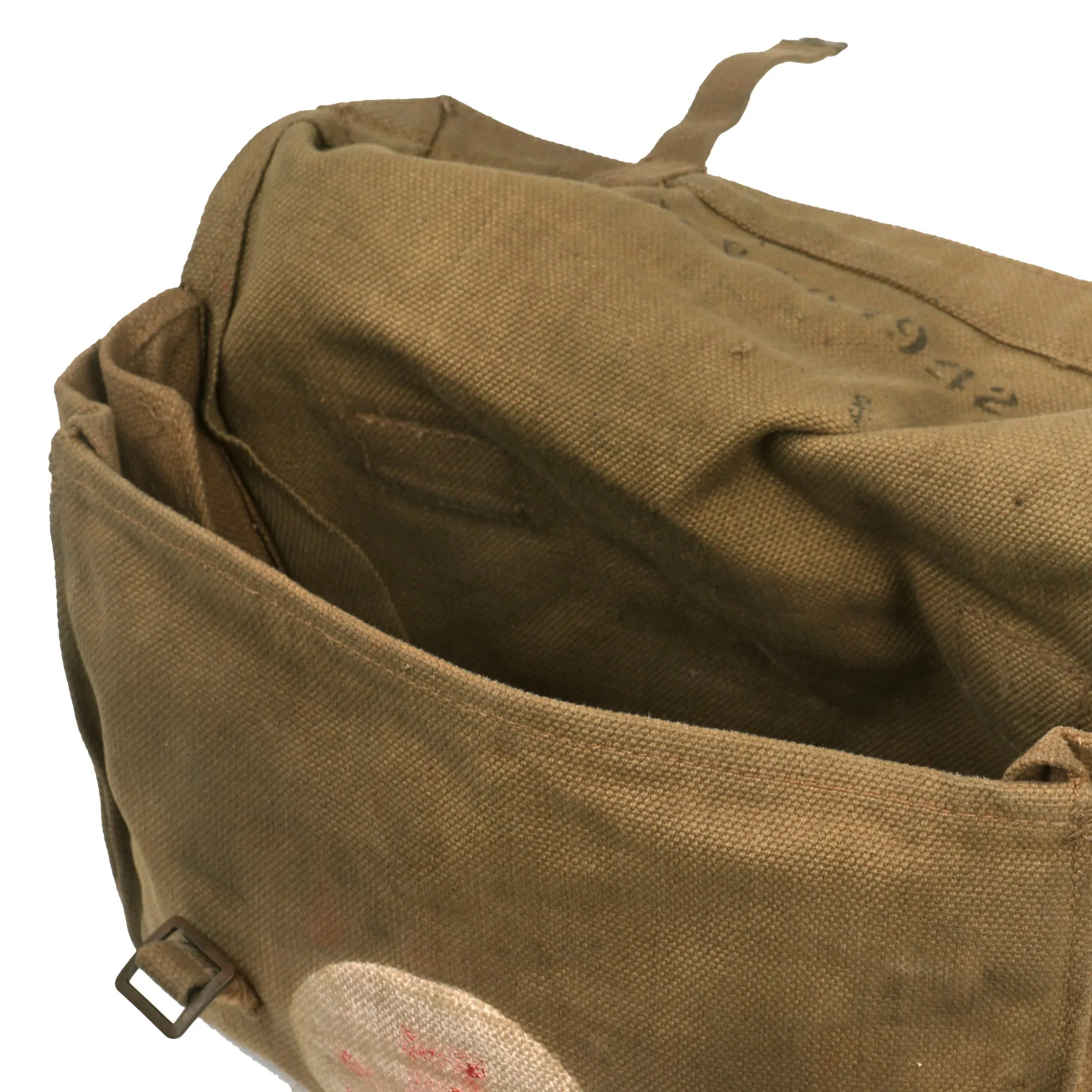 Original British WWII Pattern 1937 Medic Shell Dressing Shoulder Bag with 7 Field Dressings and Red Cross Armband - dated 1942