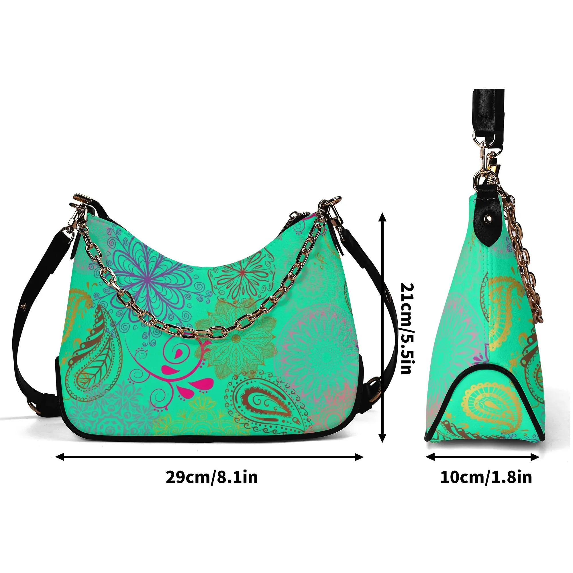 Paisley Mist Lady PU Cross-body Bag With Chain Decoration