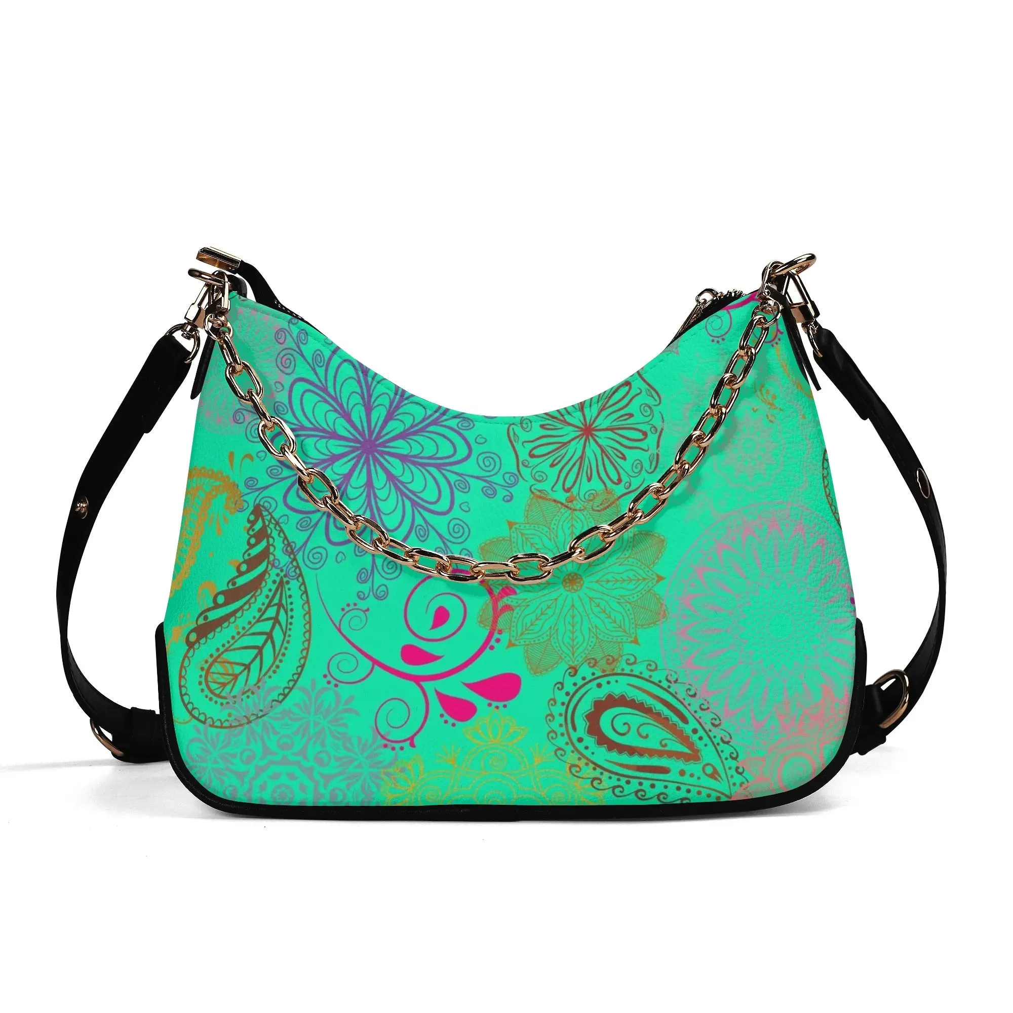 Paisley Mist Lady PU Cross-body Bag With Chain Decoration