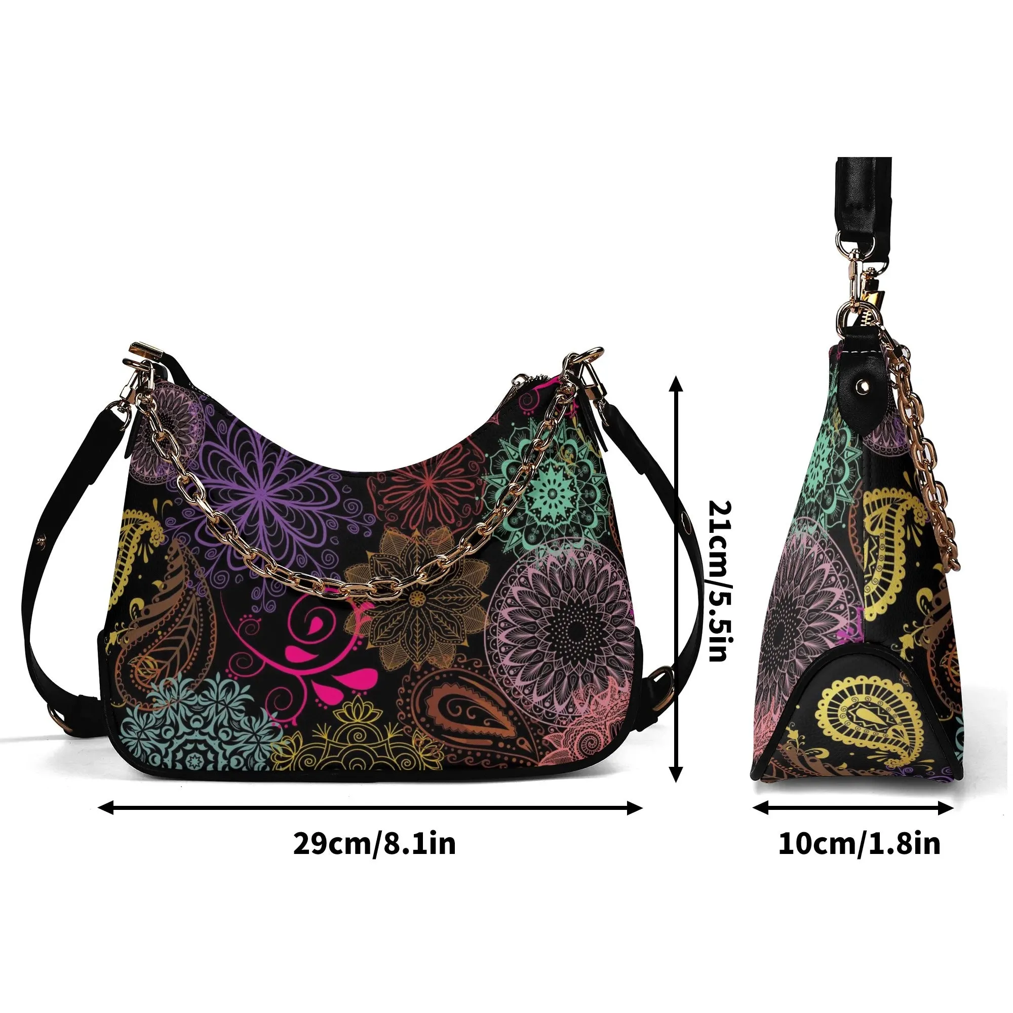 Paisley Mist Lady PU Cross-body Bag With Chain Decoration