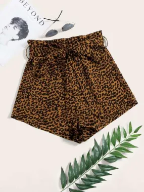 Paperbag Waist Belted Leopard Shorts