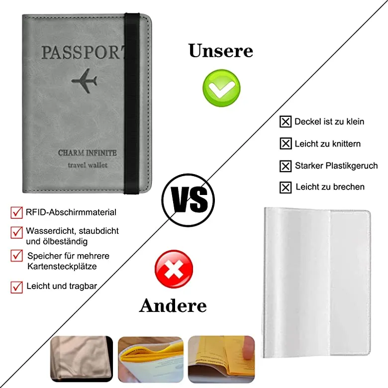 Passport Holder Cover, PU Leather RFID Travel Wallet Case Passport Cover Credit Cards, Boarding Passes