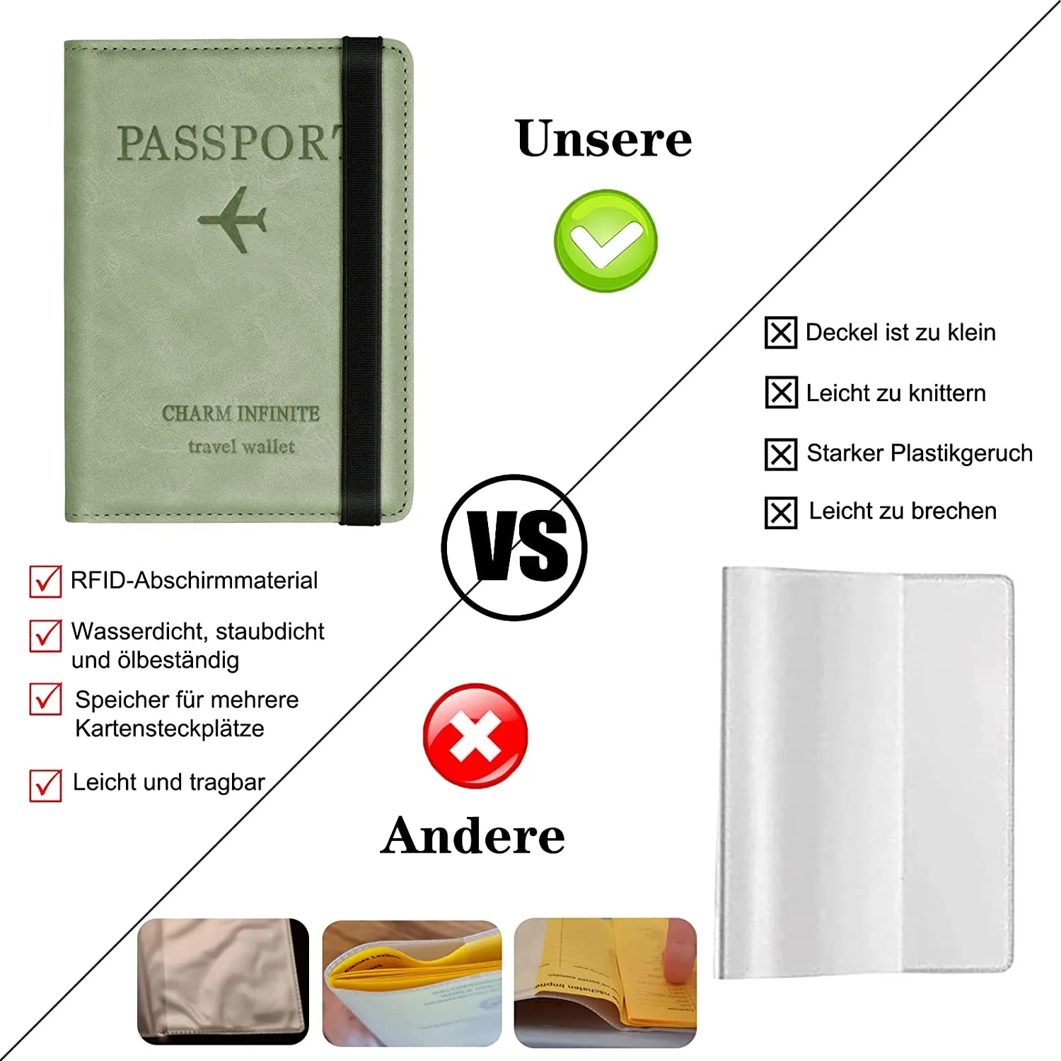 Passport Holder Cover, PU Leather RFID Travel Wallet Case Passport Cover Credit Cards, Boarding Passes