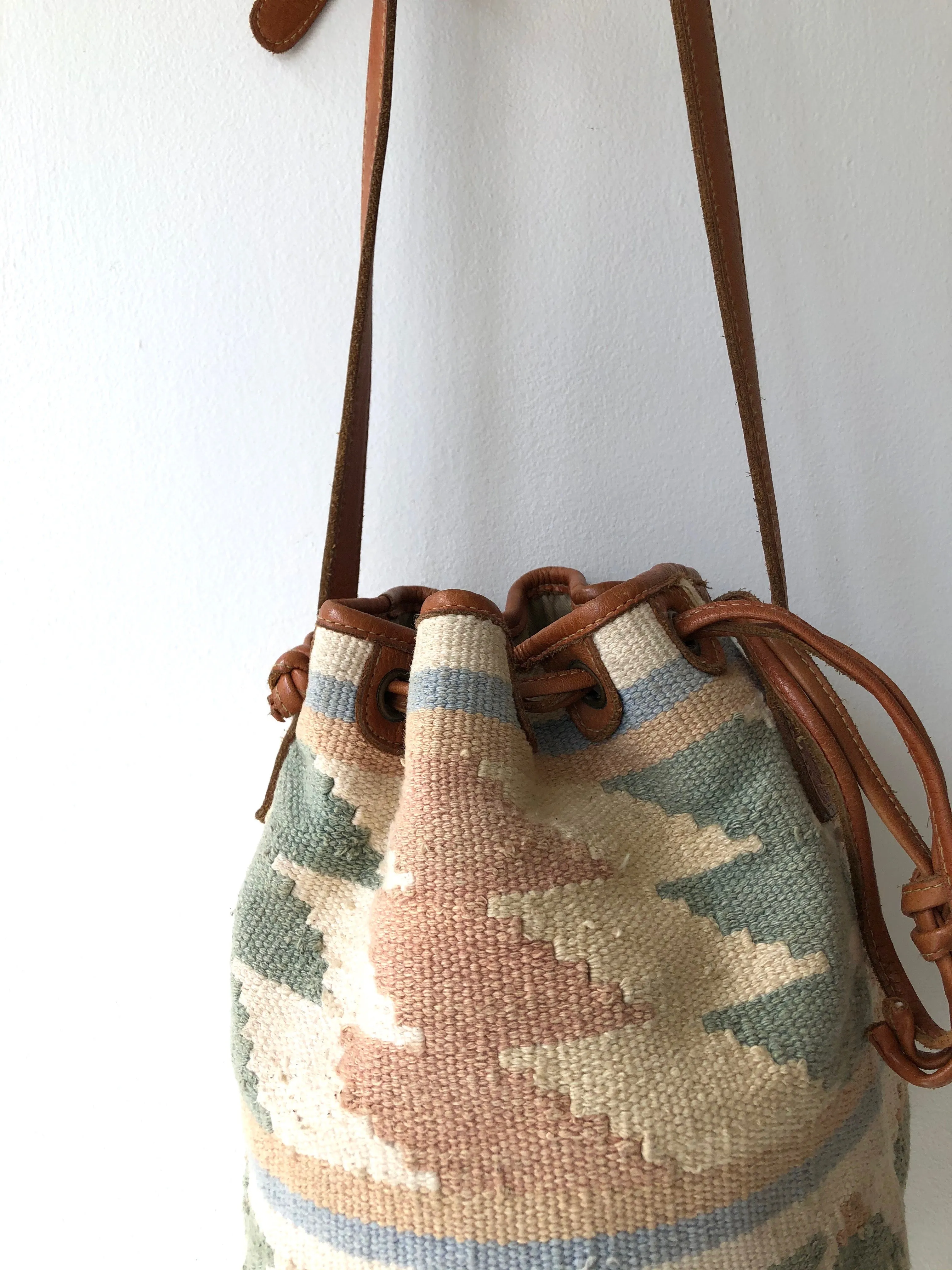 Pastel Kilim drawstring bag