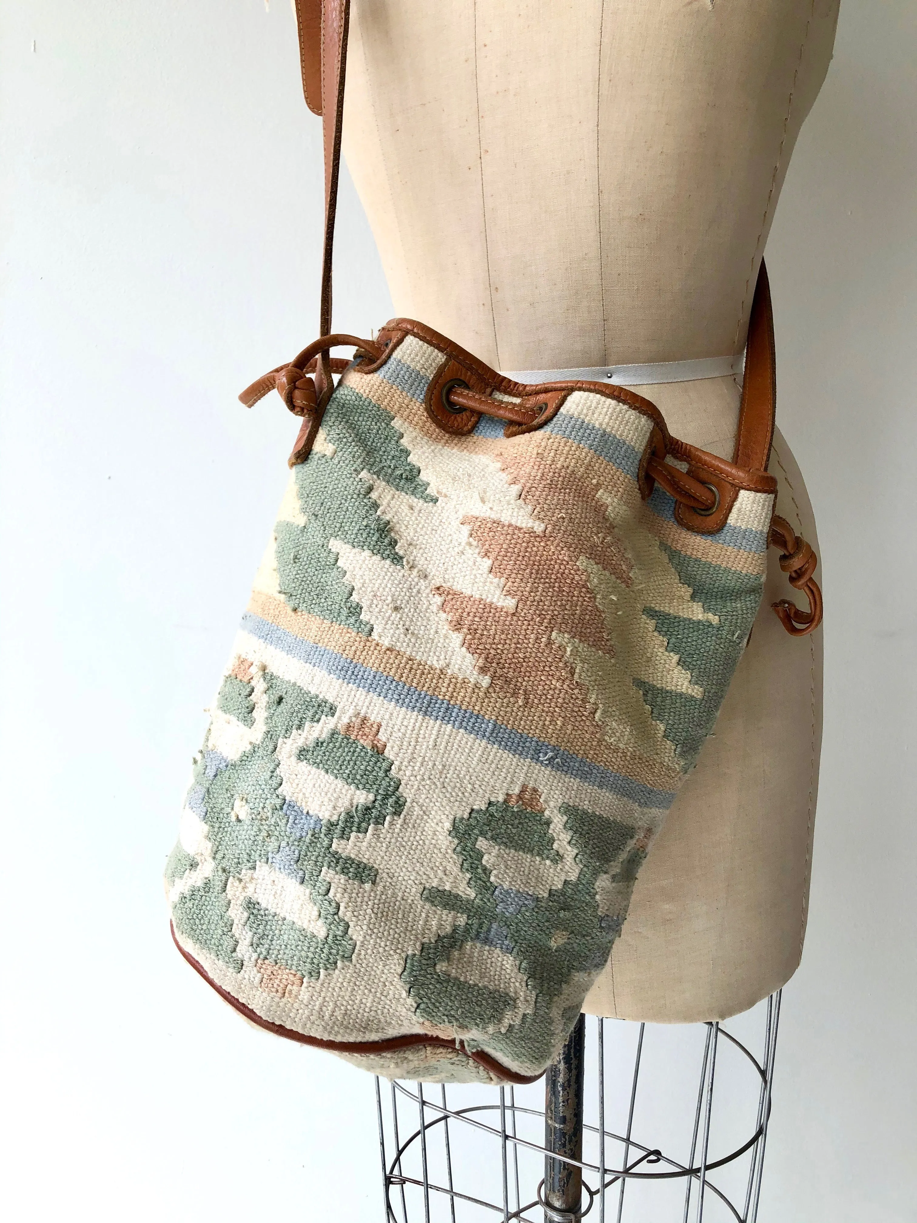 Pastel Kilim drawstring bag