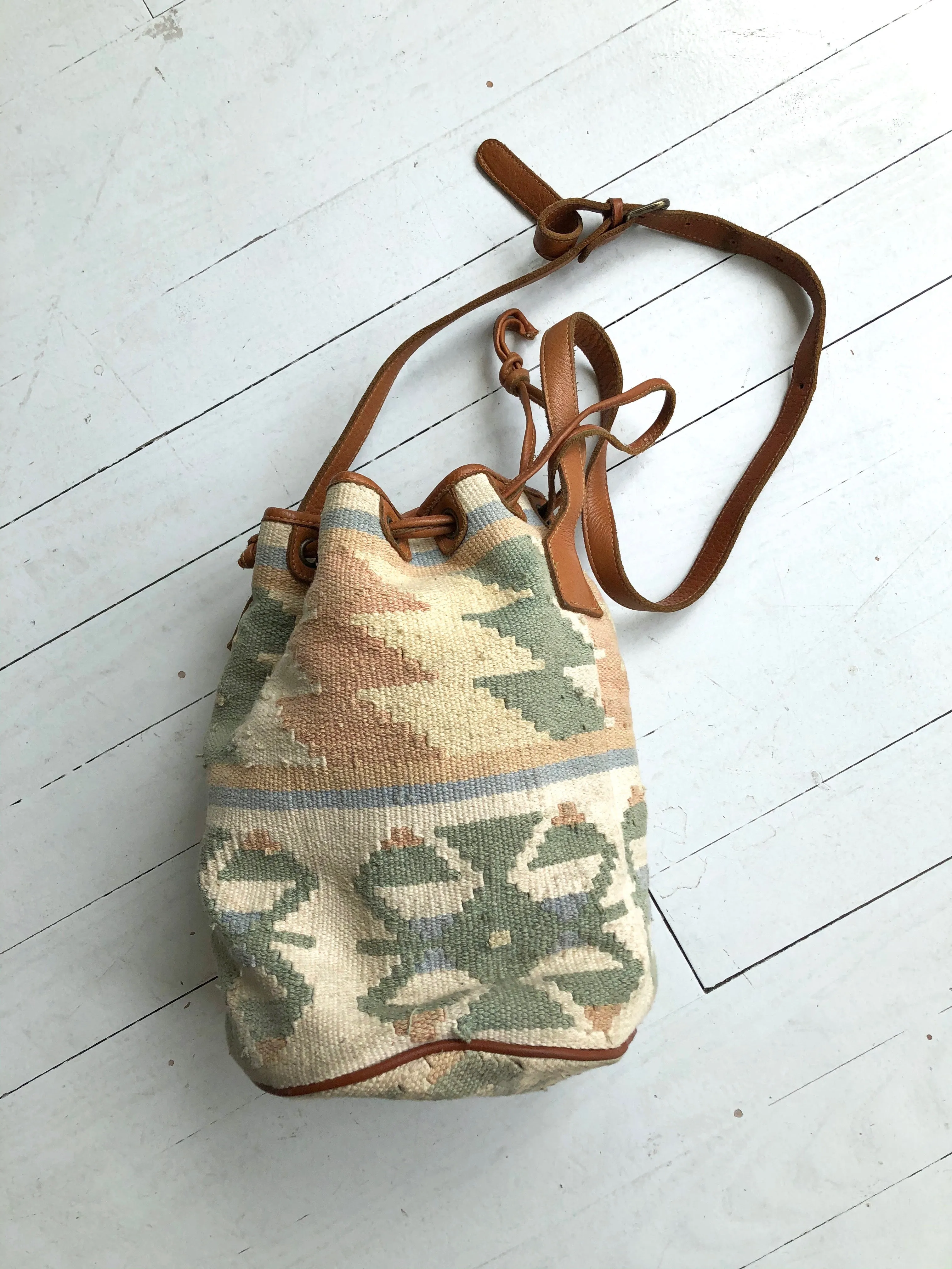 Pastel Kilim drawstring bag