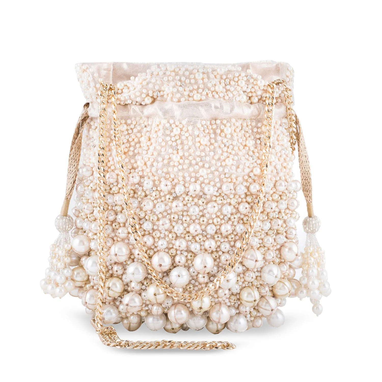 Pearl Bucket Ivory - Women's clutch bag for evening wear