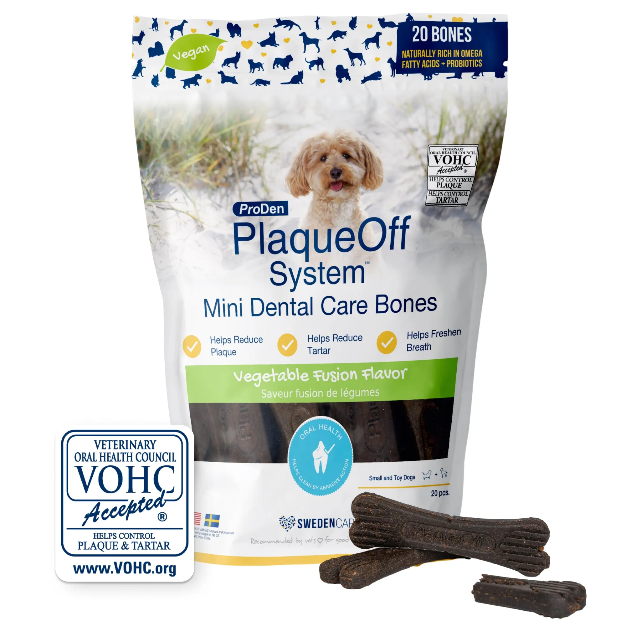 ProDen PlaqueOff® System Mini Dental Care Bones - Vegetable Fusion Flavor (Bag)