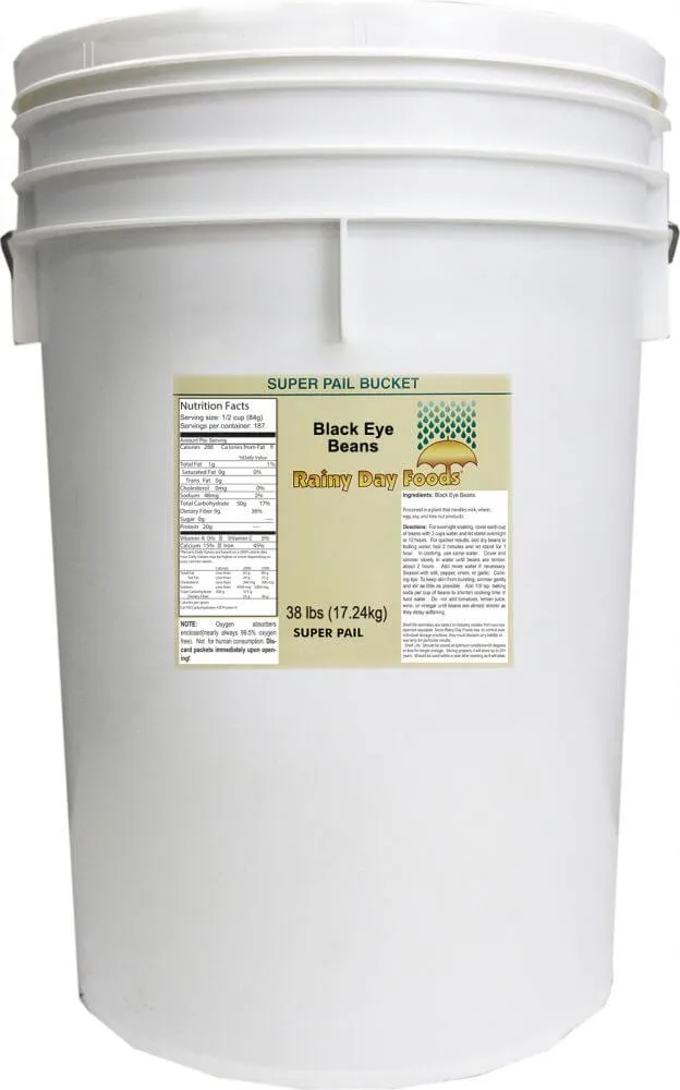 Rainy Day Foods Gluten-Free Blackeye Beans 5 Gallon 31 lbs Super Pail - 167 Servings