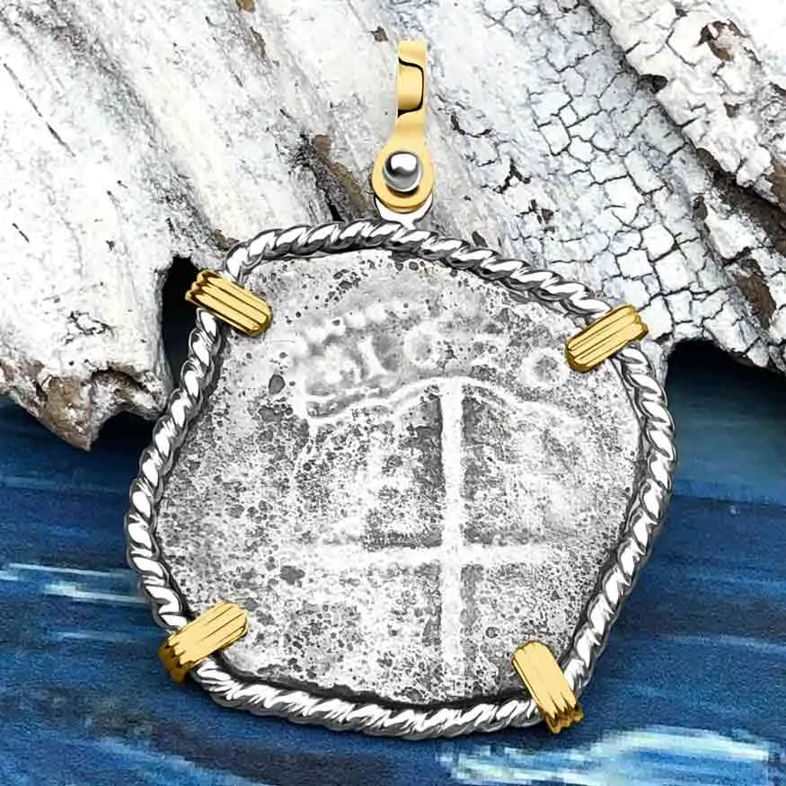 Rare Dated 1620 Sao Jose 4 Reale Shipwreck Coin 14K Gold and Sterling Silver Pendant | Artifact #6638