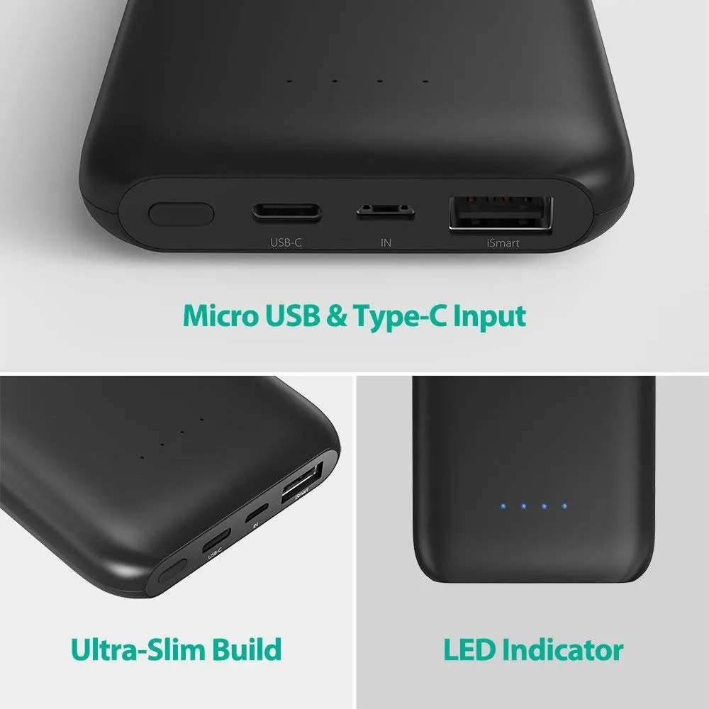 RAVPower 10000mAh 5V 3A USB-C Port Ultra Slim Power Bank