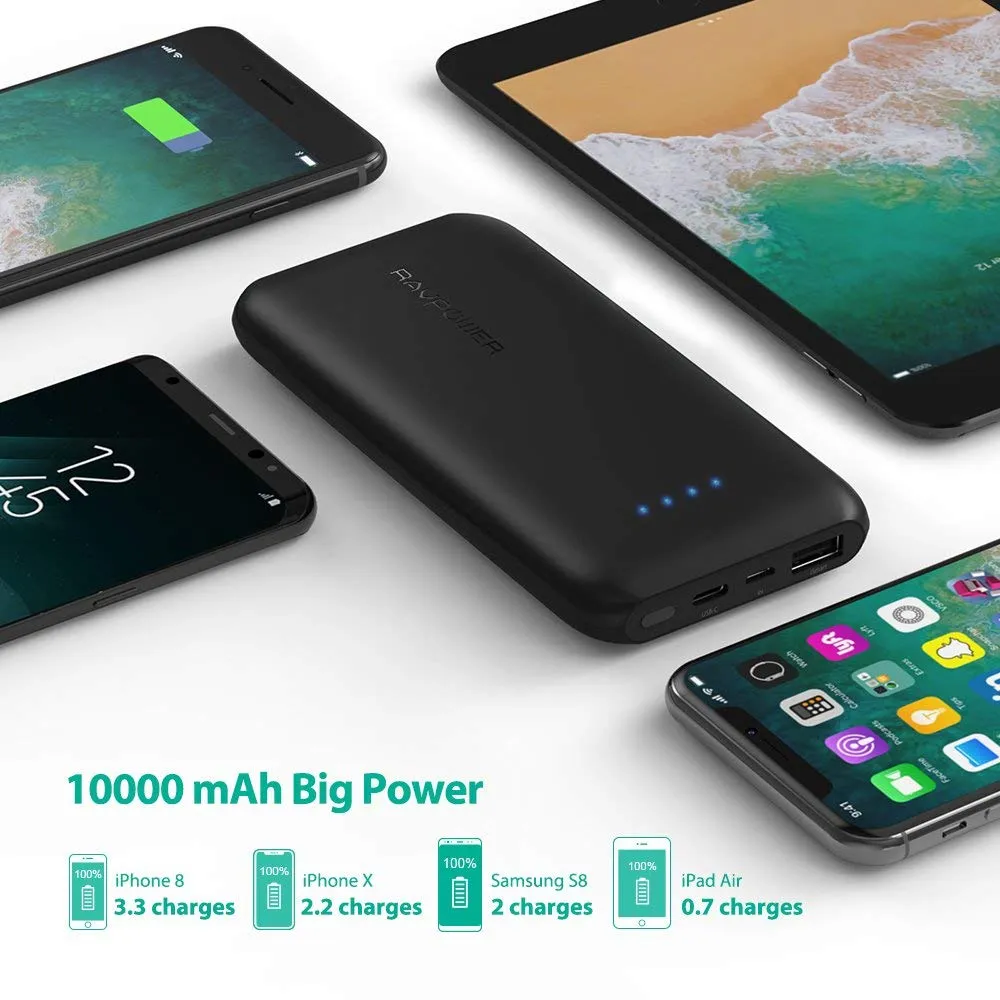 RAVPower 10000mAh 5V 3A USB-C Port Ultra Slim Power Bank